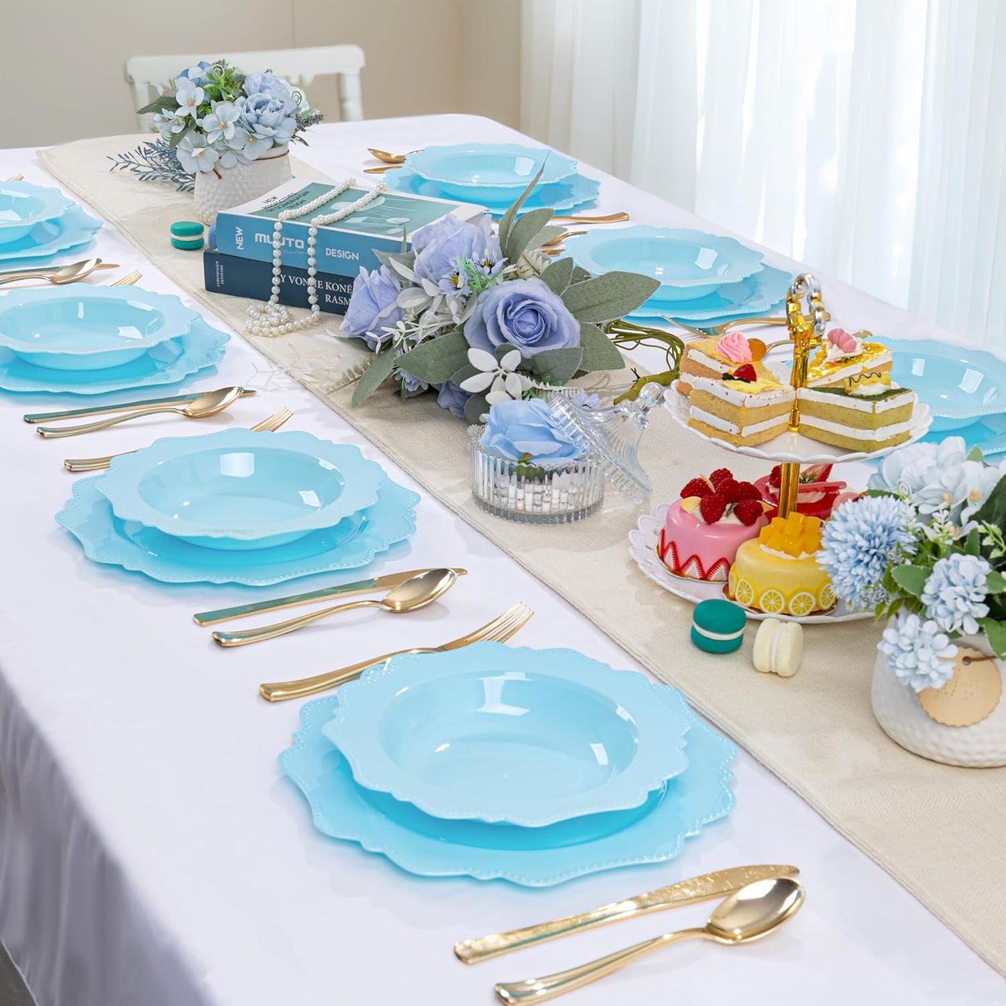 COLOSUS Light Blue Plastic Party Bowls (60 Pack) 12 Oz Disposable Soup/Salad Bowl, Fancy Shatterproof Dinnerware for Easter, Catering, Holidays, Weddings, and Everyday Use