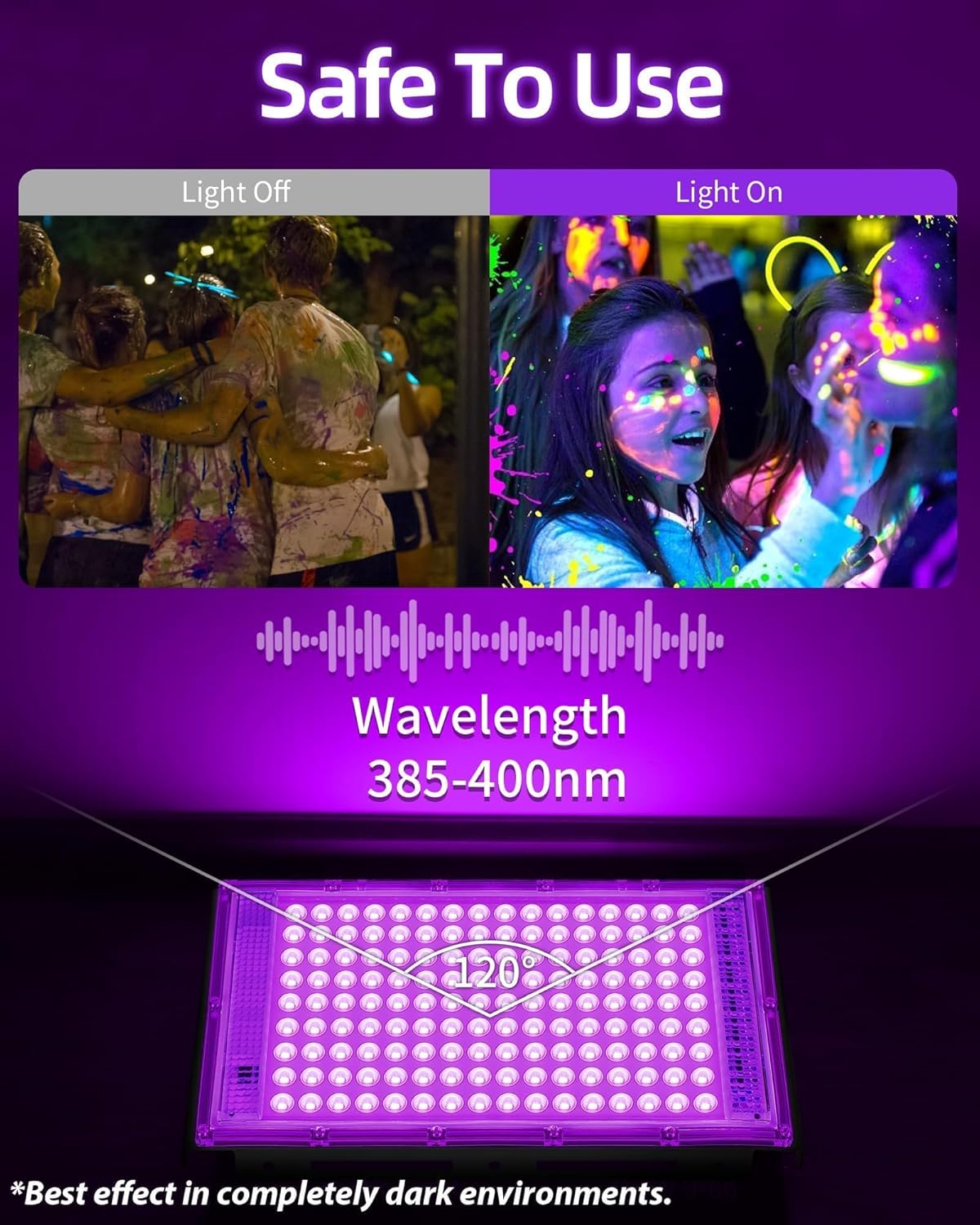 150W LED Black Lights IP66 Waterproof Black Light Outdoor with 10ft Plug+Switch, Flood Blacklight for Halloween Glow in The Dark Party Stage Light Neon Glow Birthday 2 Pack