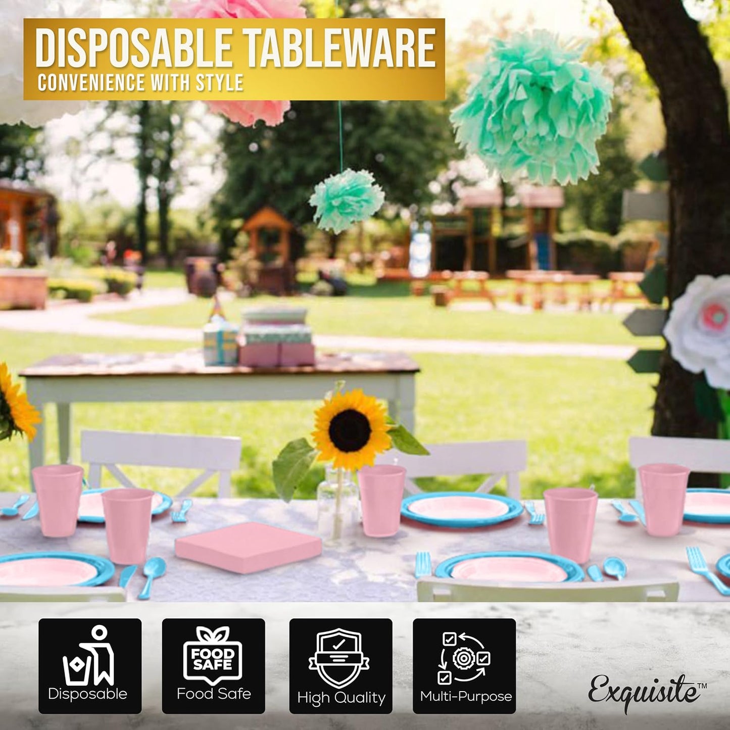 350 Pcs Gender Reveal Plastic Plates For Party, Gender Reveal Disposable Plates Set, 50 Of Each 9" Dinner Plate Set, 7" Dessert Plate, Cups, Napkins & Cutlery Plastic Dinnerware Exquisite