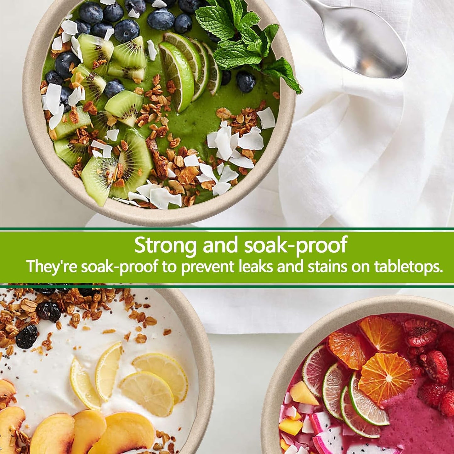 24 Oz Disposable Bowls, [100 Pack] Paper Bowls Disposable - Heavy Duty and Eco-friendly Sugarcane and Bamboo Bagasse Biodegradable Bowls for Cereal, Rice, French Fries - Convenient and Compostable