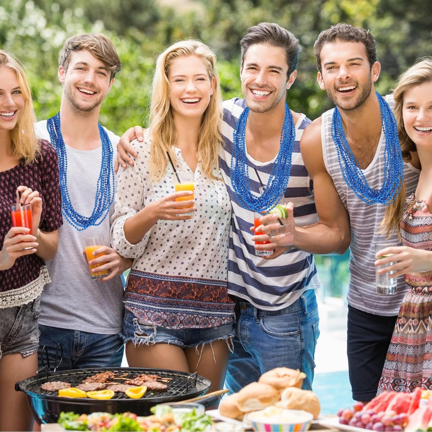 220 PCS Blue Bead Necklace, 33 Inch Mardi Gras Christmas Beads, Bulk Metallic Party Beads for Mardi Gras Parade, St Patricks Day, Wedding, Birthday, Pirate Carnival Party Favors