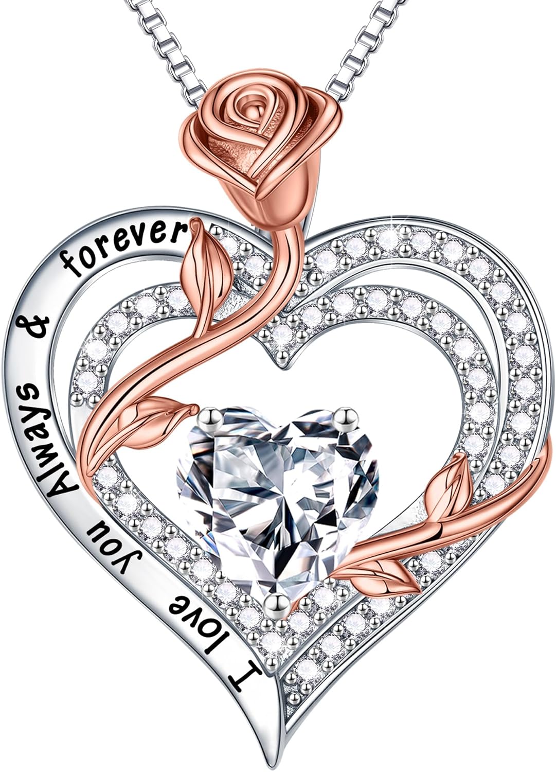 MOOSEA Rose Heart Moissanite Necklace for Women, 1-3 ct D Color VVS1 Clarity 925 Sterling Silver Moissanite Pendant Necklace Anniversary Birthday Gifts for Mom Wife Girlfriend Christmas Jewelry Gifts