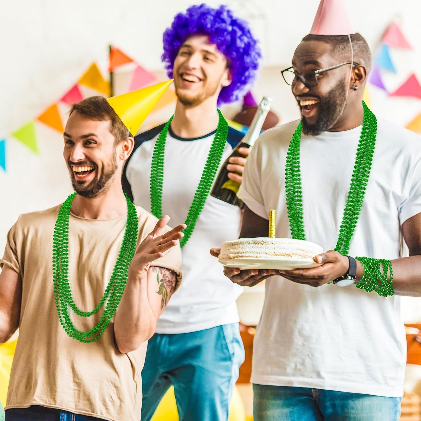 St Patricks Day Decor, 30PCS Green Beads Necklaces Accessories, 33" Saint Patricks Day Mardi Gras Xmas Necklace Party Favor, Green Mardi Gras Beads Bulk for Wedding Birthday Holiday Parade Throw