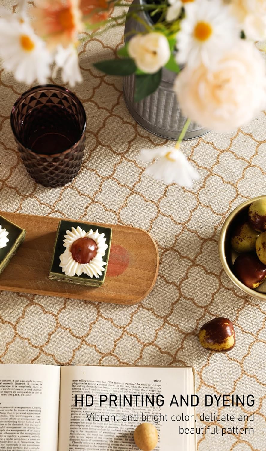 ISAENNE Designer Linen Floral Rectangular Table Cloth,Pale Yellow Farmhouse Indoor Tablecloth,Durable Decor Tablecloths for Dining Kitchen Thanksgiving Christmas,55"*79"-Chamonix A