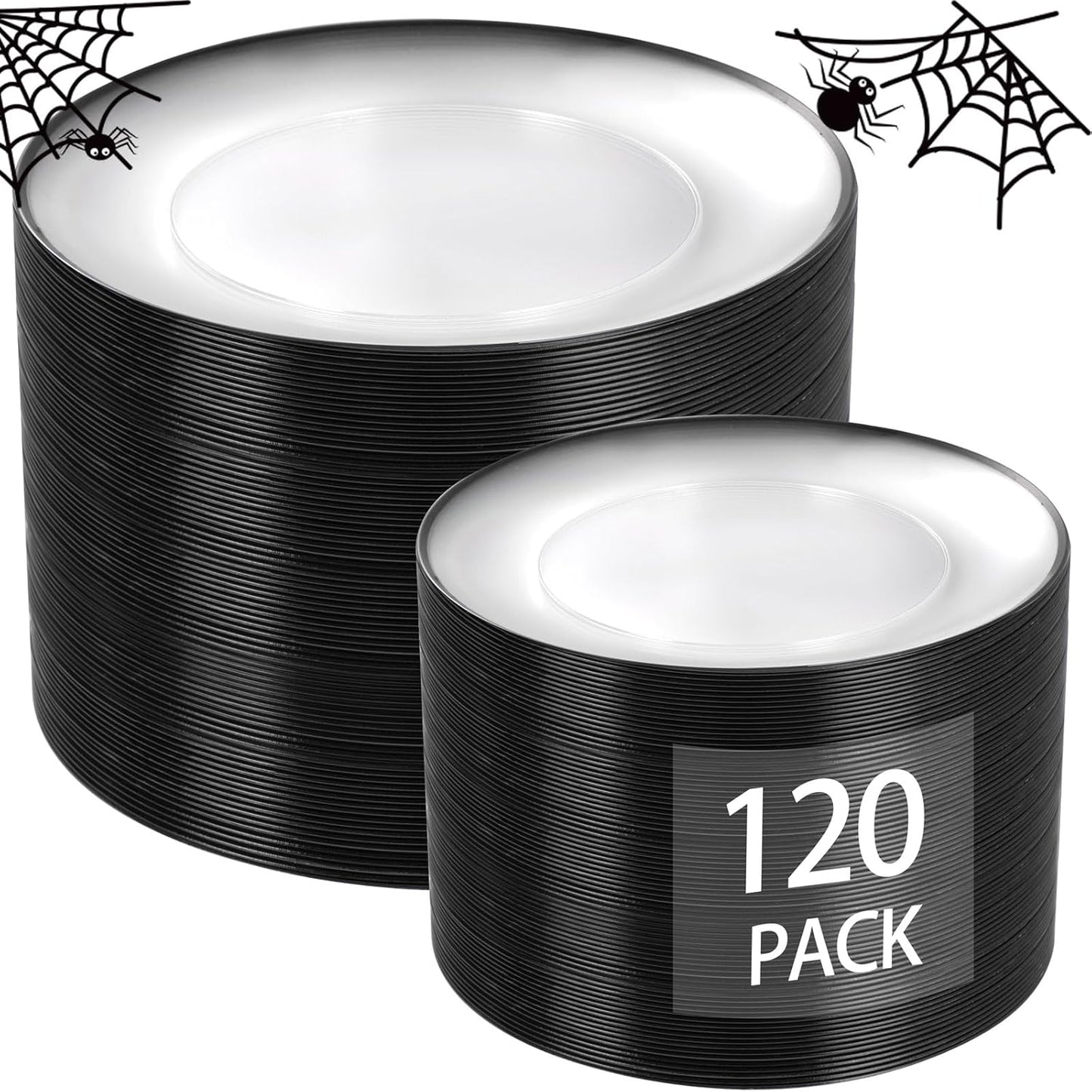 LIYH 120 Pcs Black Plates Disposable Heavy Duty Disposable Plates for Party Halloween Plate Including 60 Dinner 10.25" & 60 Dessert Plate 7.5" Halloween Decor
