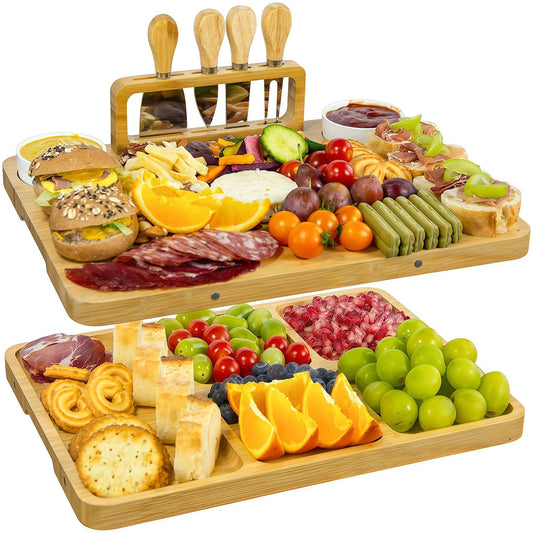 Large Bamboo Charcuterie Boards 2 Sets(16"*12"*0.8") Cheese Board & Platter Tray Accessories with Knives for Entertaining | Wedding, Bridal Shower & Housewarming Gifts for Women and Couples