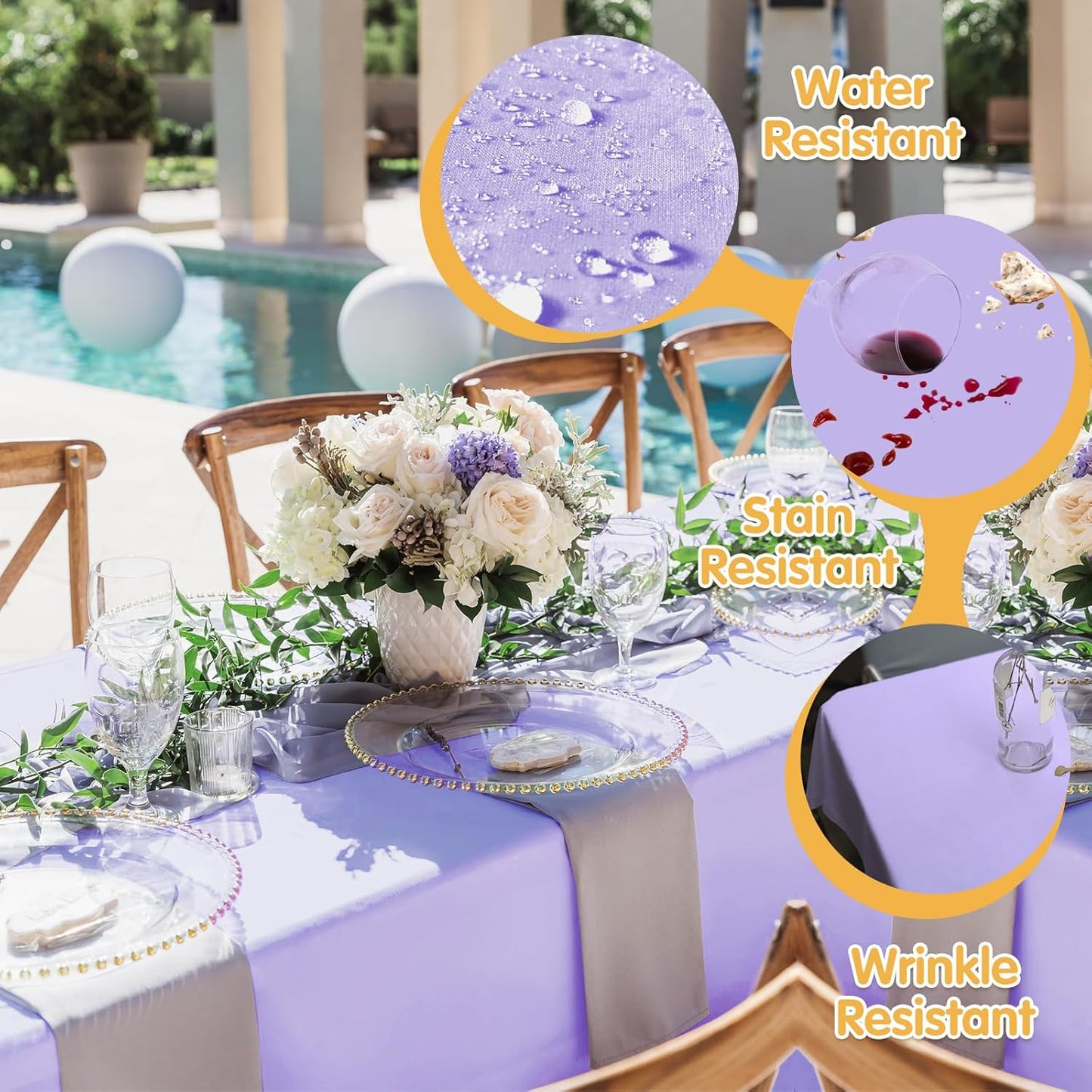BRILLMAX 6 Pack Lavender Tablecloths for 8 Foot Rectangle Tables 60 x 126 Inch - 8ft Rectangular Bulk Linen Polyester Fabric Washable Cloth Cover for Wedding Reception Banquet Birthday Party