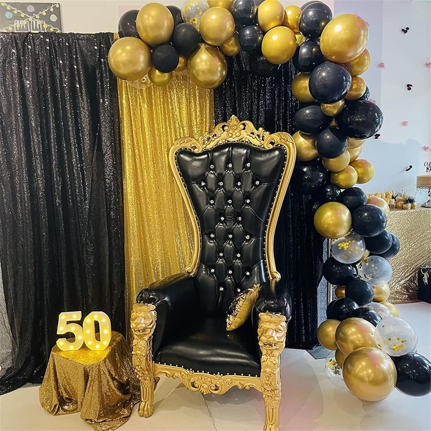 Black and Gold Confetti balloons, 30 PCS Matte Black Metallic Chrome Gold Confetti Latex Balloons with Ribbon, Gold Black Party Balloons for Wedding Birthday Shower Baby Shower Graduation Decoration