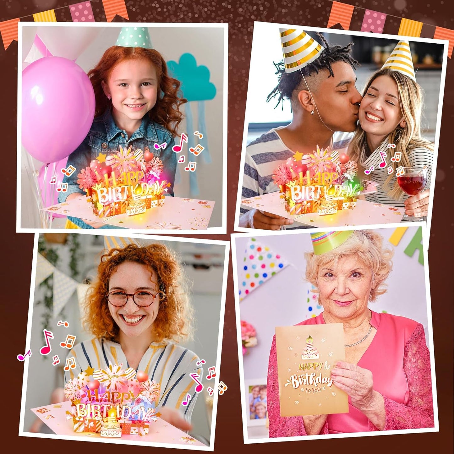 INPHER Birthday Cards for Women Pop Up Happy Birthday Card Blowable LED Candle Light and Music Birthday Gifts for Women Mom Wife Grandma Rose Gold