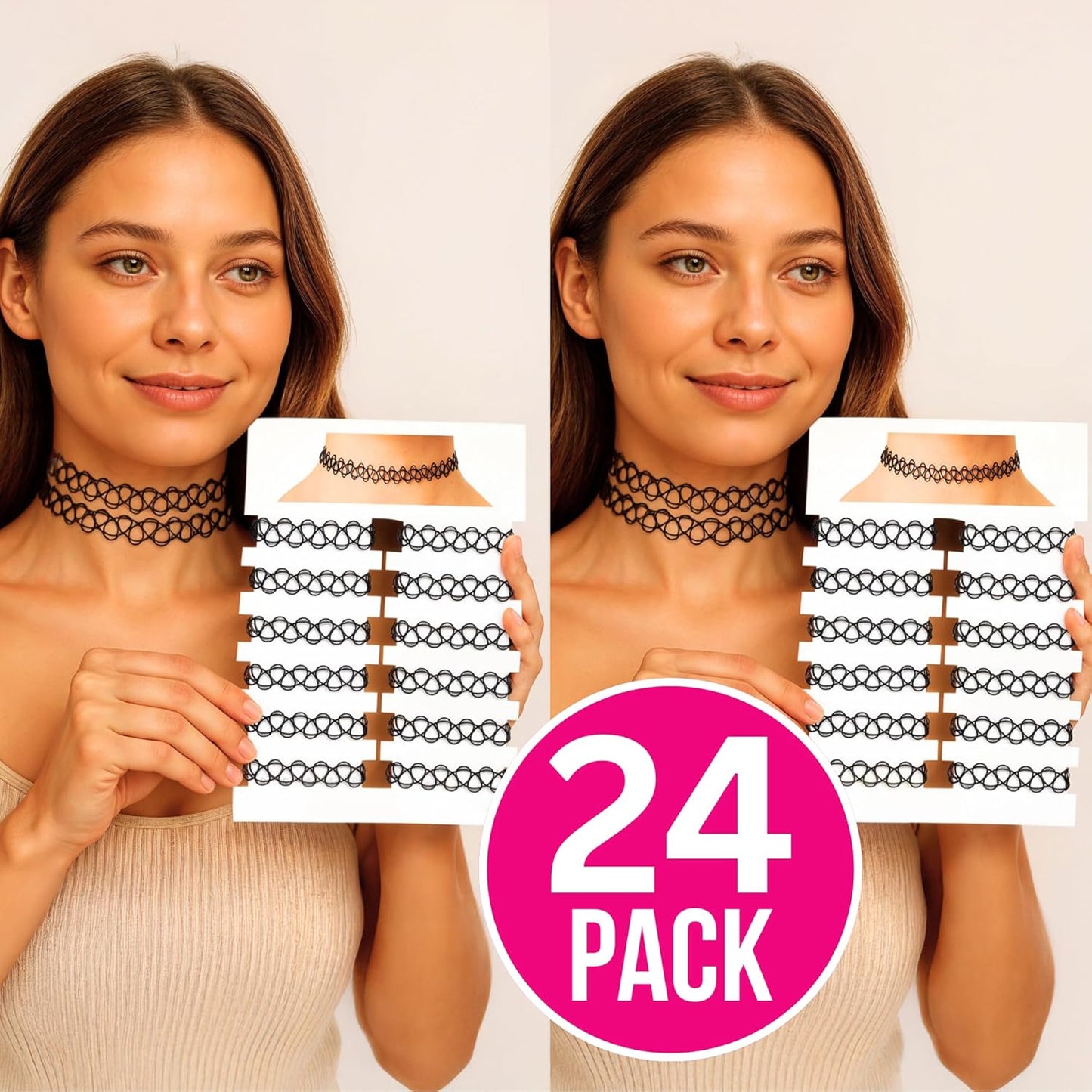 BodyJ4You 24PC Tattoo Choker Necklace - 90s Choker Necklaces Y2K Fashion Trendy Vintage - Daisy Flower Charm Colorful Rainbow Black Goth Pendant - Stretchy Elastic Necklace Summer Gift Set