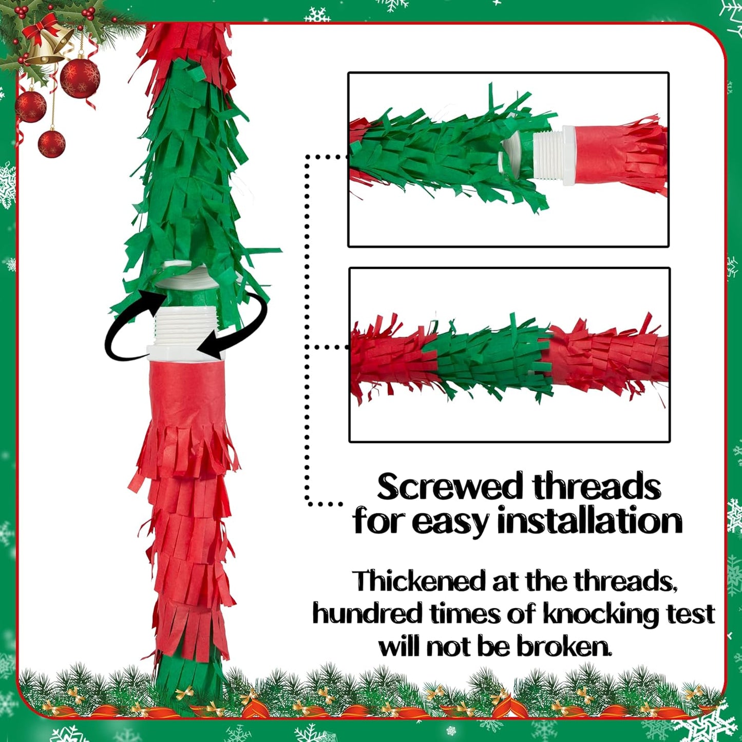 PCFING 18 Inch Christmas Wreath Piñata with 30 Inch Piñata Stick Blindfold Confetti for Boy Girl Adults Xmas Party Game Decorations