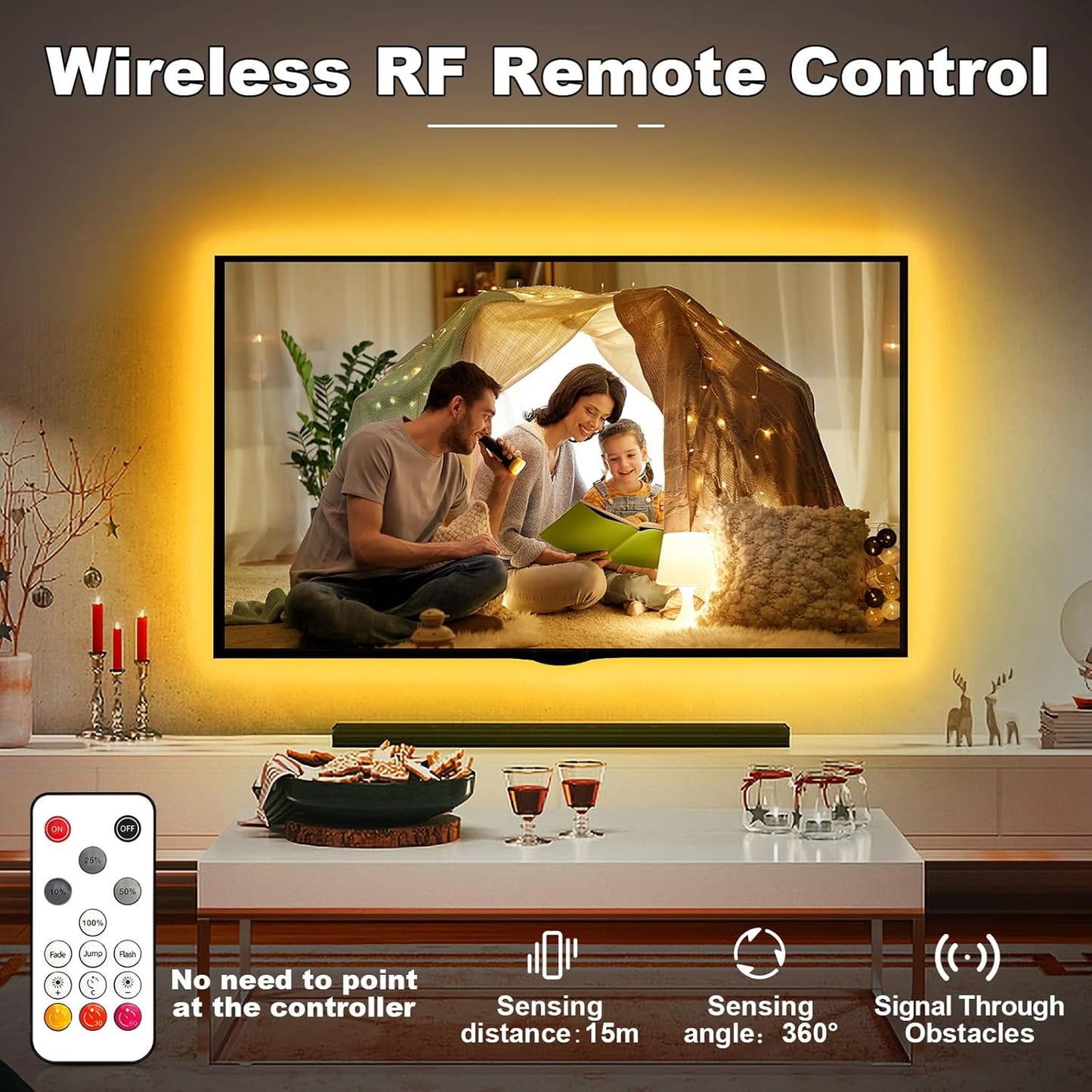 32.8ft Orange Color COB Strip Lights with RF Remote, 2000K Dimmable Ultra Bright Yellow COB Light Strip, Indoor Adhesive Led Lights for Cabinet, Living Room, 2 Rolls of 16.4ft