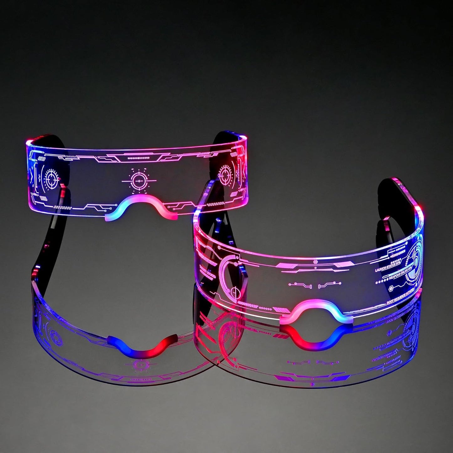 2 pack Light Up Glasses For Party LED Glasses For Kids Adults Multi Color Futuristic Sunglasses Space Accessories Neon Glasses,Gifts(Sleek Style)