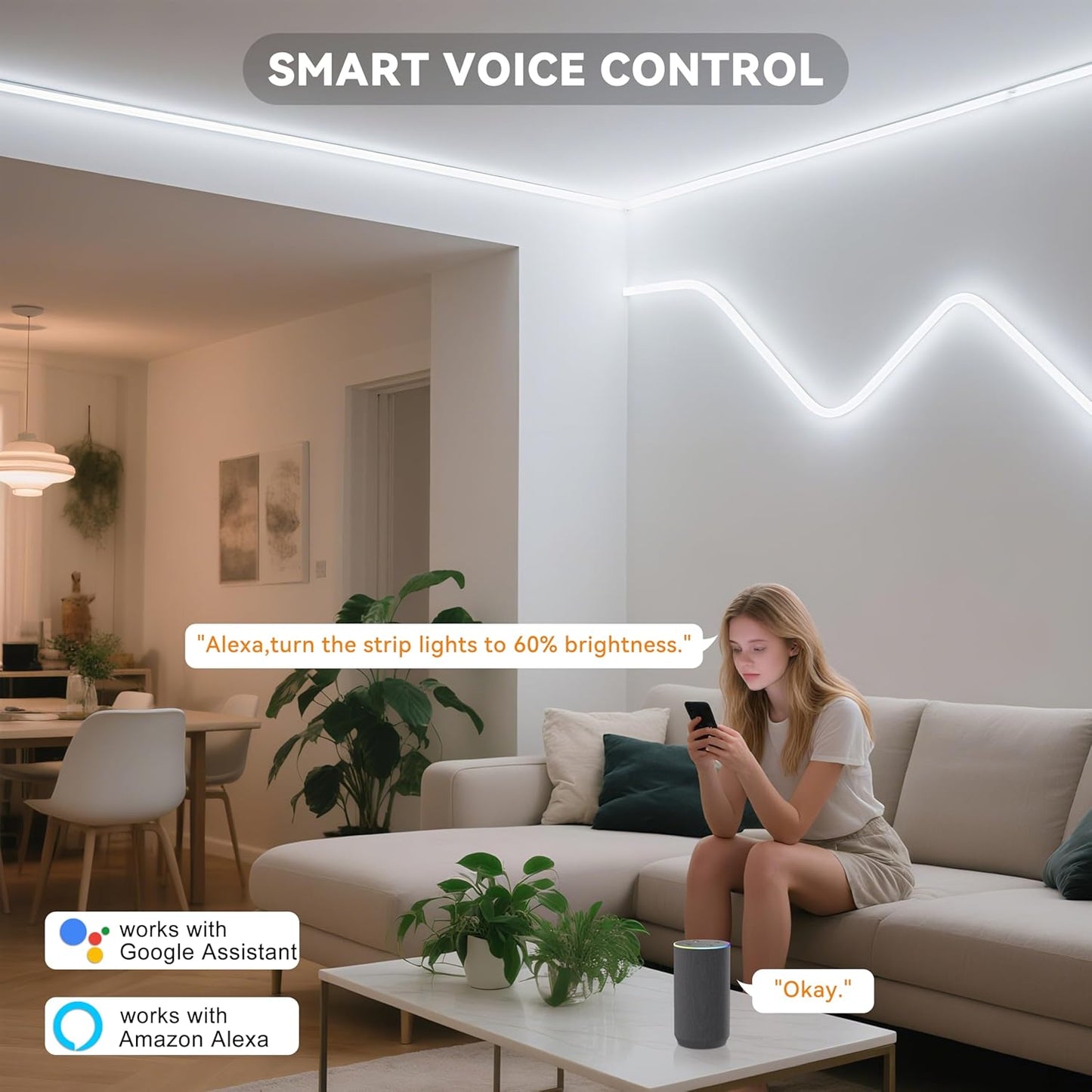 PAUTIX COB LED Strip Light 32.8ft/10m,Work with Alexa/Google Assistant,4800LEDs Dailylight White 6000K,CRI93+ Super Bright High Lumen,Dimmable 24V Flexible LED Tape Light,for Home&Office DIY Lighting