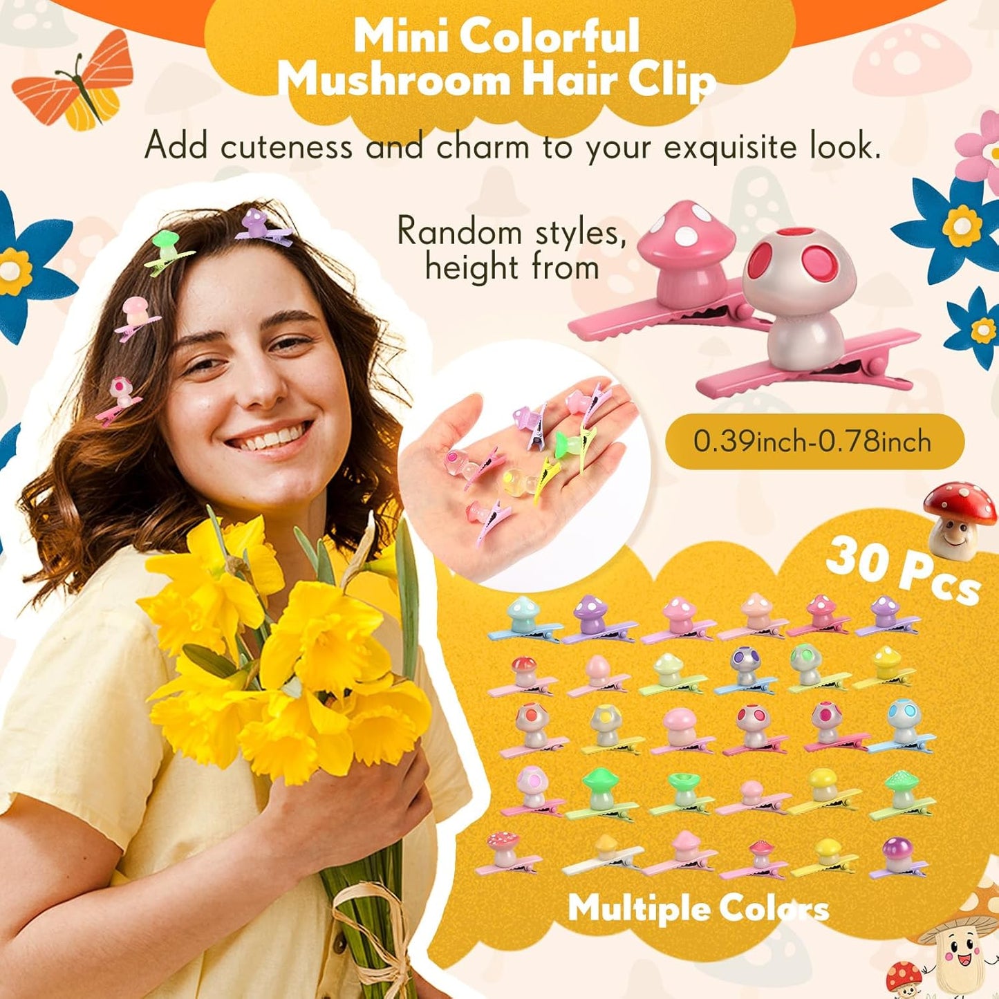 30 Pcs Mini Glow Hair Clips Girls Rave Hair Clips for Women Christmas Music Festival Holiday Party Supplies (Cute Mushroom)