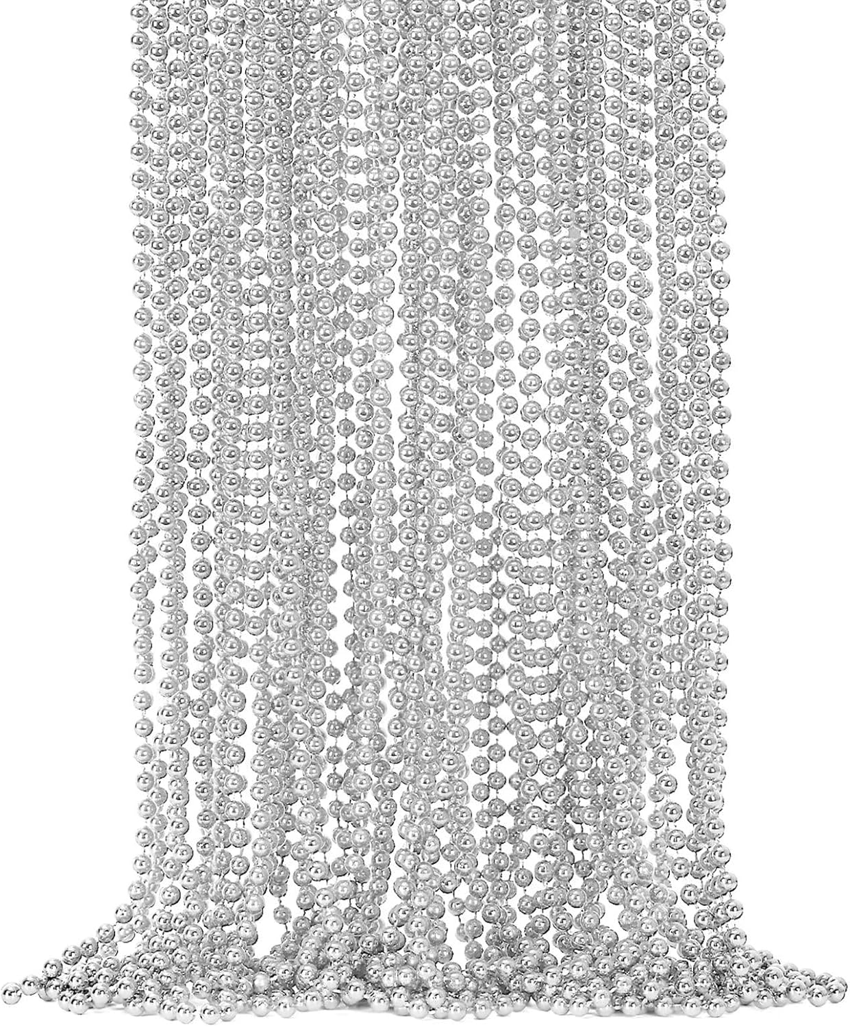 24PCS Christmas Bead Necklace, Silver Xmas Bead Stuff Party Favors, 33" Necklace Women Men Bulk, Festival Events Parade Throw Accessories for Christmas Mardi Gras Wedding Birthday Celebrations Decor