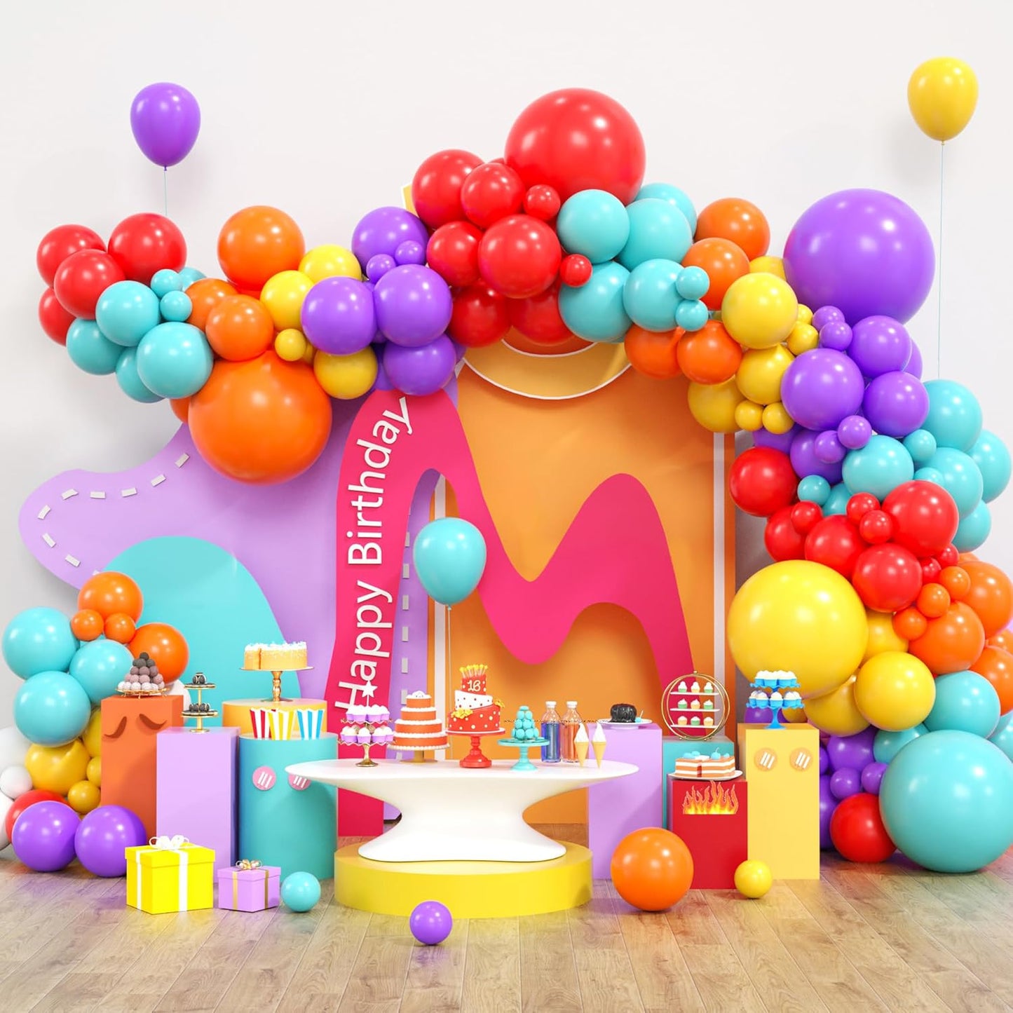 Rainbow Balloon Arch Kit, Multicolor Balloon Arch Kit with 18/12/5 inch Blue Purple Yellow Orange Red Latex Balloon for Birthday Baby Shower Wedding Anniversary Rainbow Party Decorations