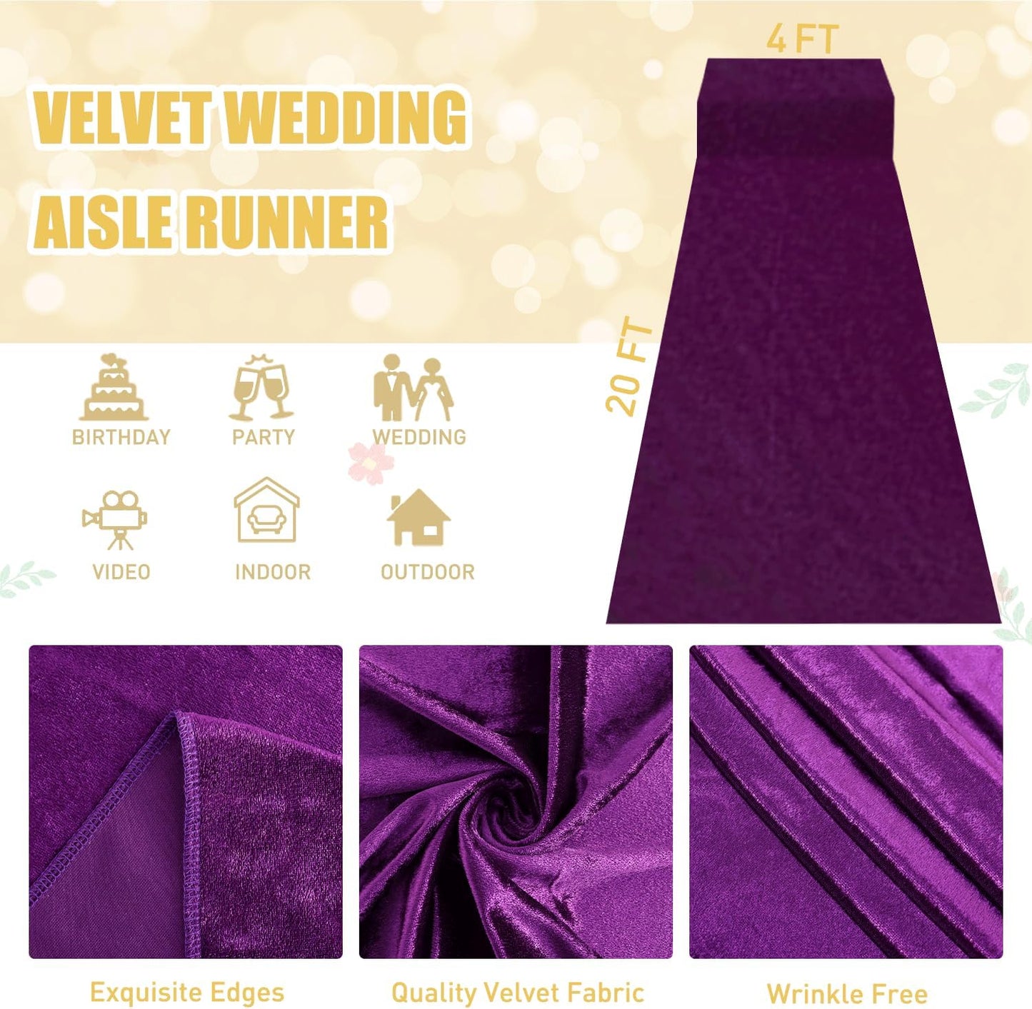FUHSY Purple Carpet Runner for Party Aisle Runner for Wedding Ceremony Outside 4x20 FT Aisle Runners for Weddings Carpet Runway Bridal Walkway Runner Rug for Prom Events