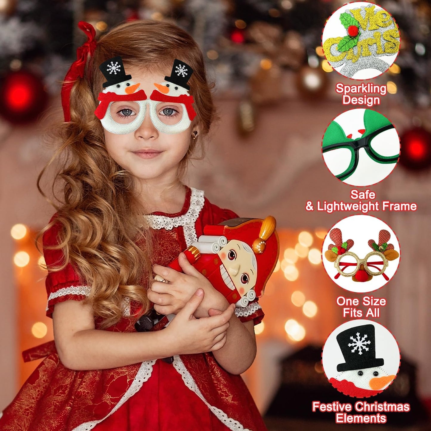 24 Pcs Christmas Glitter Accessories Bulk for Kids Adults,Christmas Party Favors Supplies Classroom Goodie Bag Stocking Stuffers,Funny Xmas Eyeglasses,Costume Prizes Decorations Photo Booth Props