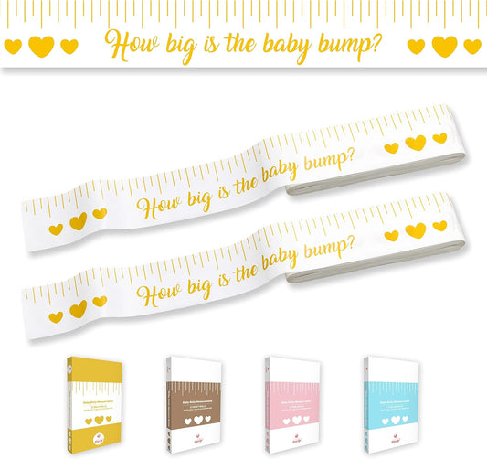 Party Hearty Funny Baby Shower Games for Girl and Boy Activities, 2 Rolls, 2 inch x 150 feet, Gold Tummy Measure, Fun & Easy Idea