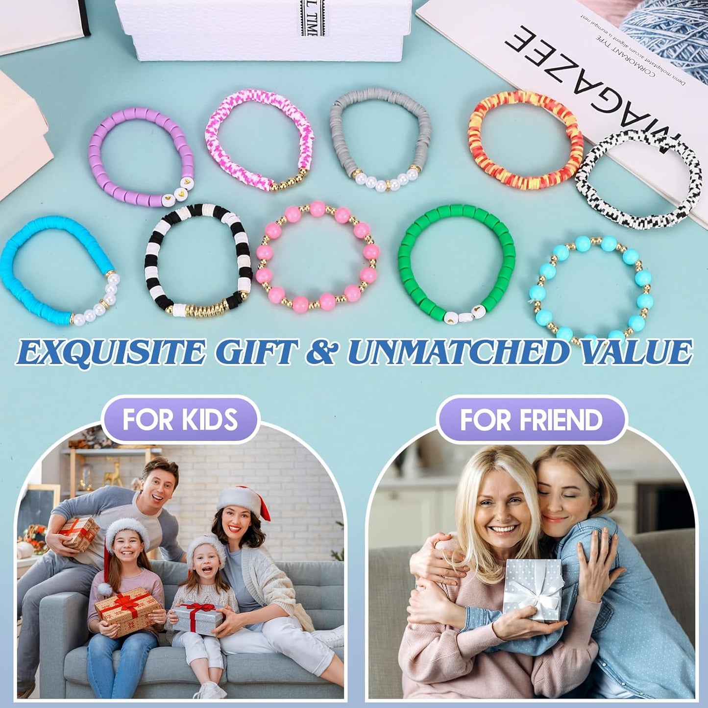 Draupnir Friendship Bracelets Heishi Surfer Clay Bead Bracelets Set Stackable Beaded Preppy Jewelry Bracelets Friendship Boho Y2K Bracelets for Women Teen Girls Party Favors