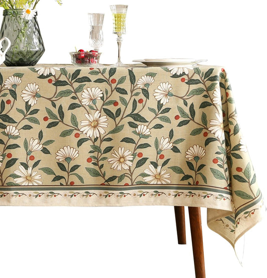 ISAENNE Designer Green Linen Table Cloth Rectangle,Floral French Country Indoor Tablecloth,Stain Resistant Home Decor Tablecloths for Dining Kitchen Thanksgiving Party,55"*79"-Brune