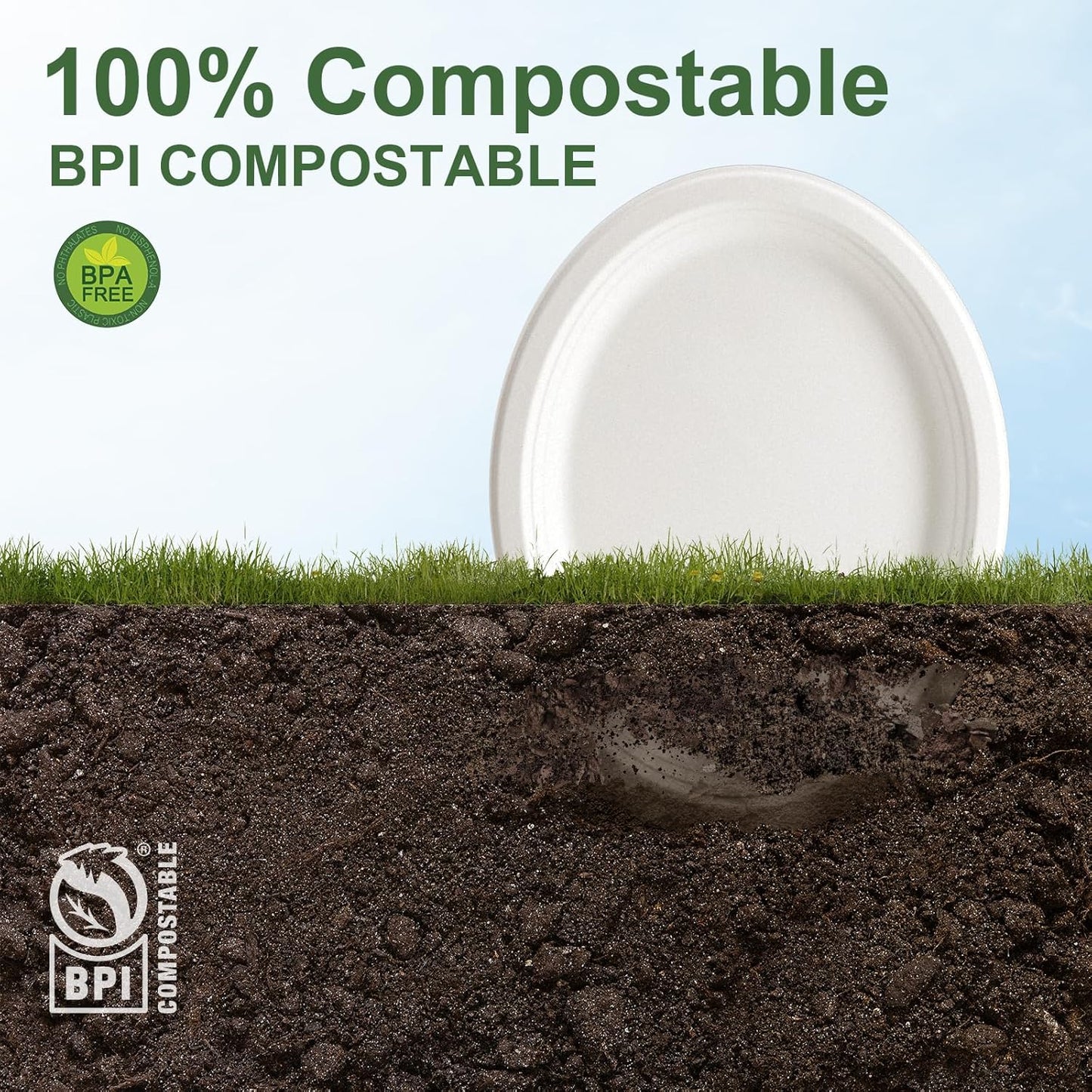 100% Compostable Oval Paper Plates 12 Inch, 125-Pack Large Heavy Duty Paper Plates Bulk,Biodegradable Bagasse,Eco-Friendly Disposable Dinner Plate for BBQ,Picnic,Party (BPI Certified,Microwaveable)