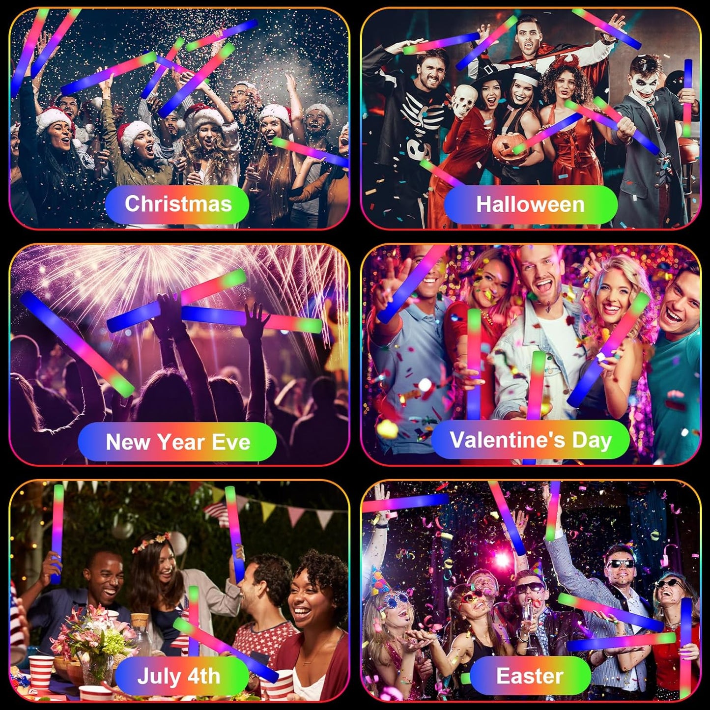 EXCECAR 202PCS Foam Glow Sticks Bulk Party Pack, Foam Light Up Sticks, Light Up Foam Sticks, 3 Mode Colorful Flashing, Glow in The Dark Sticks for Wedding Halloween Christmas Concert Party Supplies