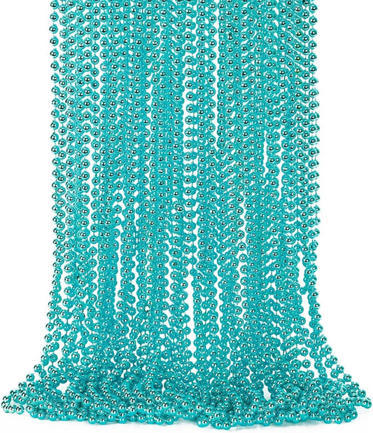 24PCS Mardi Gras Beads, Metallic Blue Bead Necklace Party Favors, 33" Mardi Gras Necklace Stuff, Festival Parade Throw Accessories for Wedding Birthday Gender Reveal Party Supplies Decor