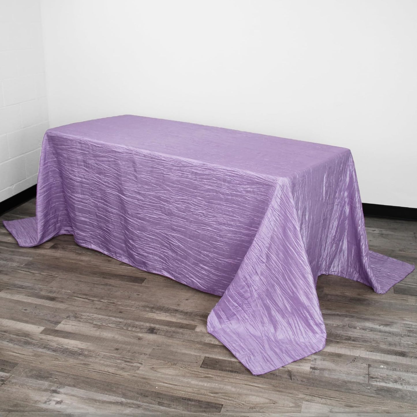 YOUR CHAIR COVERS - 90 x 156 inch Rectangular Crinkle Taffeta Tablecloth - Lavender, Rectangle Table Linens for 8 ft Rectangular Tables, Wedding Crushed Table Cloth