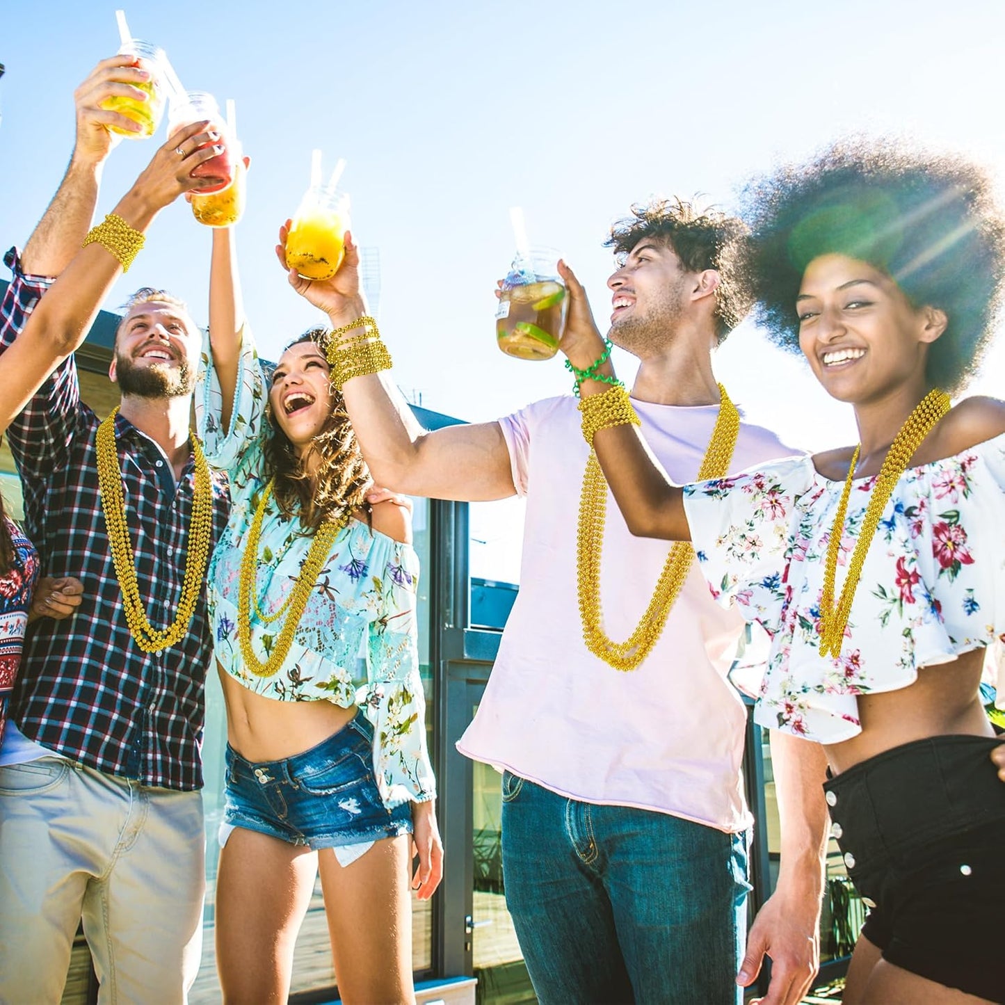 30PCS Mardi Gras Beads, Gold Bead Necklaces Decorations Stuff, 33" St Patricks Day Mardi Gras Necklace Party Favors, Festival Parade Throw Wedding Birthday Pirate Party School Activity Supplies Decor