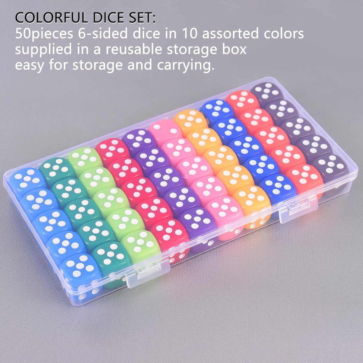 16MM Standard 6 Sided Dice Set, 50 Pieces Colorful Dice for Board Games, Classroom Math Bulk Game Dice, Make Entertainment More Exciting