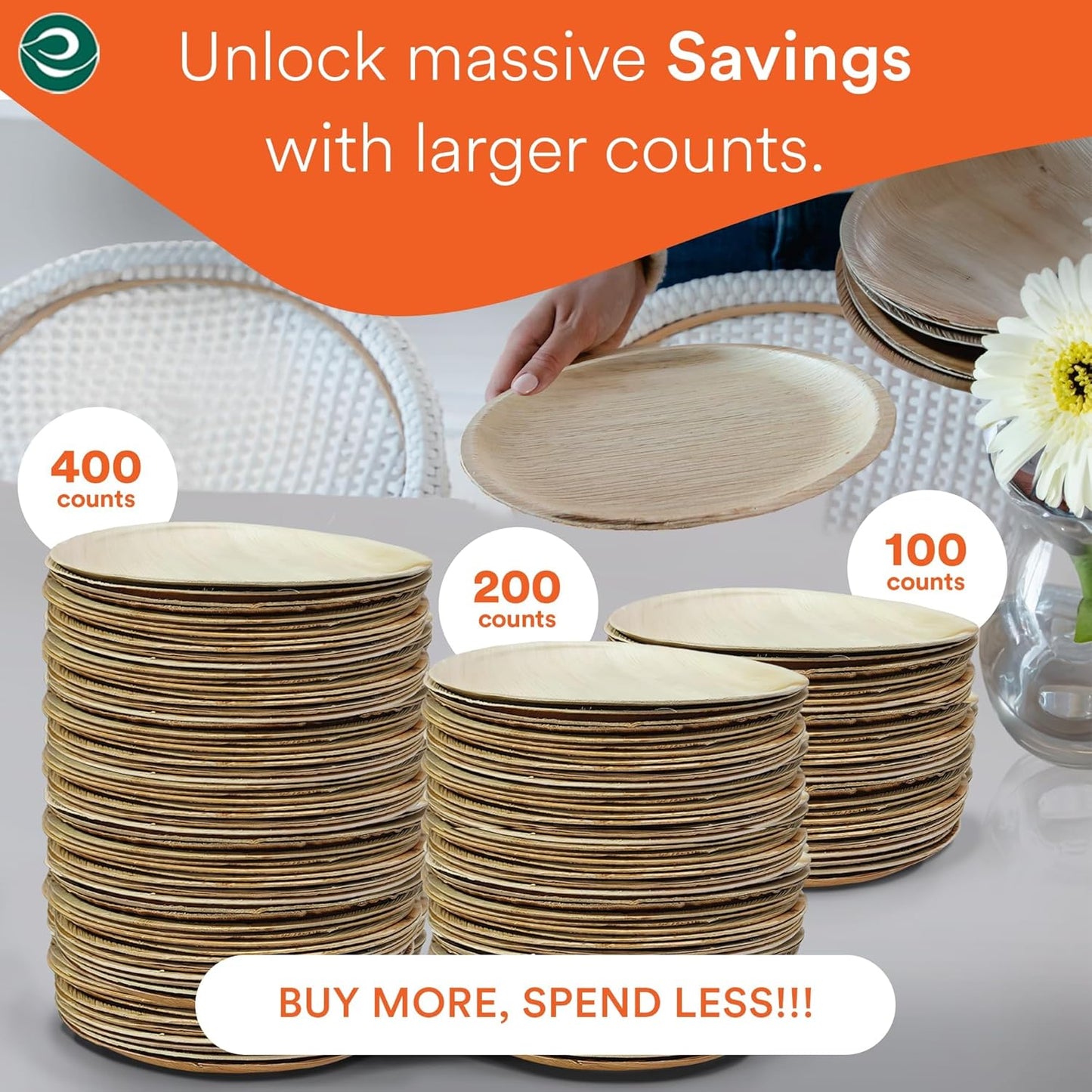 ECO SOUL Compostable 8 Inch Palm Leaf Round Plates (50 Count) Like Bamboo Plates | Biodegradable | Eco-Friendly, Microwave & Oven Safe