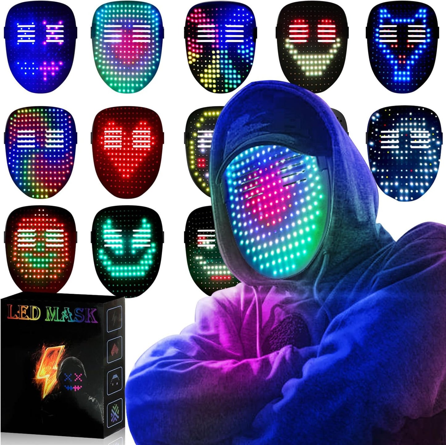 MEGOO Led Mask with Gesture Sensing | Light up Transforming Face Mask | Cool Digital Glow Mask | Perfect Gifts for Halloween Christmas Rave Dj Party Birthday