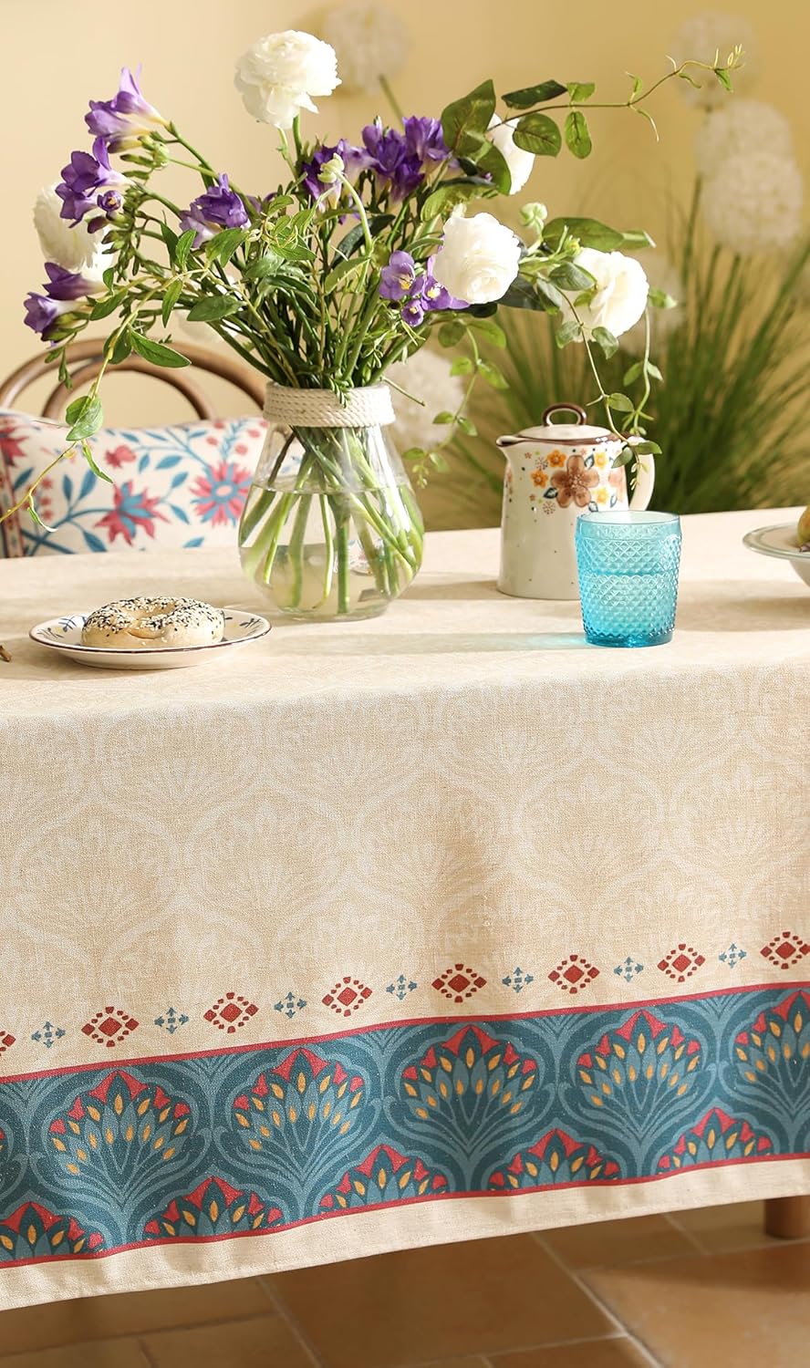 Vintage Beige Linen Extra Long Rectangle Tablecloth,Paisley Farmhouse Feather Pattern Table Cloth,Decor Table Cover for Kitchen,Dining,Thanksgiving,Christmas,67"*118"-Dorodango F