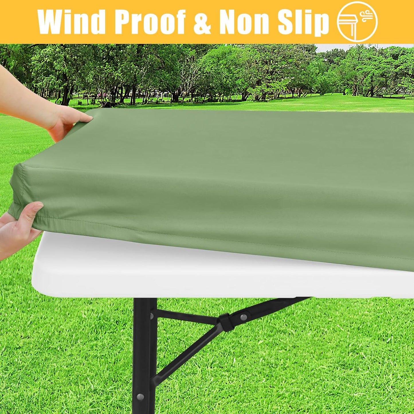 Rectangle Table Cloth, Waterproof Elastic Fitted Tablecloth for 5 Foot Folding Tables, Washable Polyester Tablecloths for Picnic, Camping, Outdoor (Green, 30"x60")