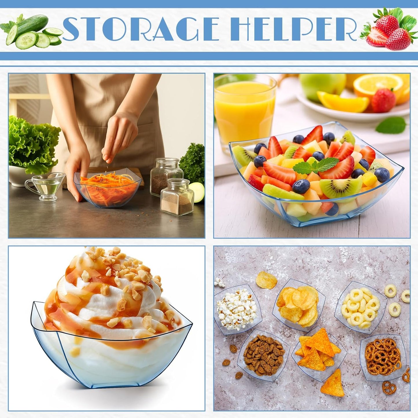 Tanlade 50 Pcs Square Plastic Serving Bowls Disposable Snack Salad Bowl Small Party Candy Bar Containers Taco Bar Serving Dishes for Buffet Chips Fruit (8 oz,Blue)