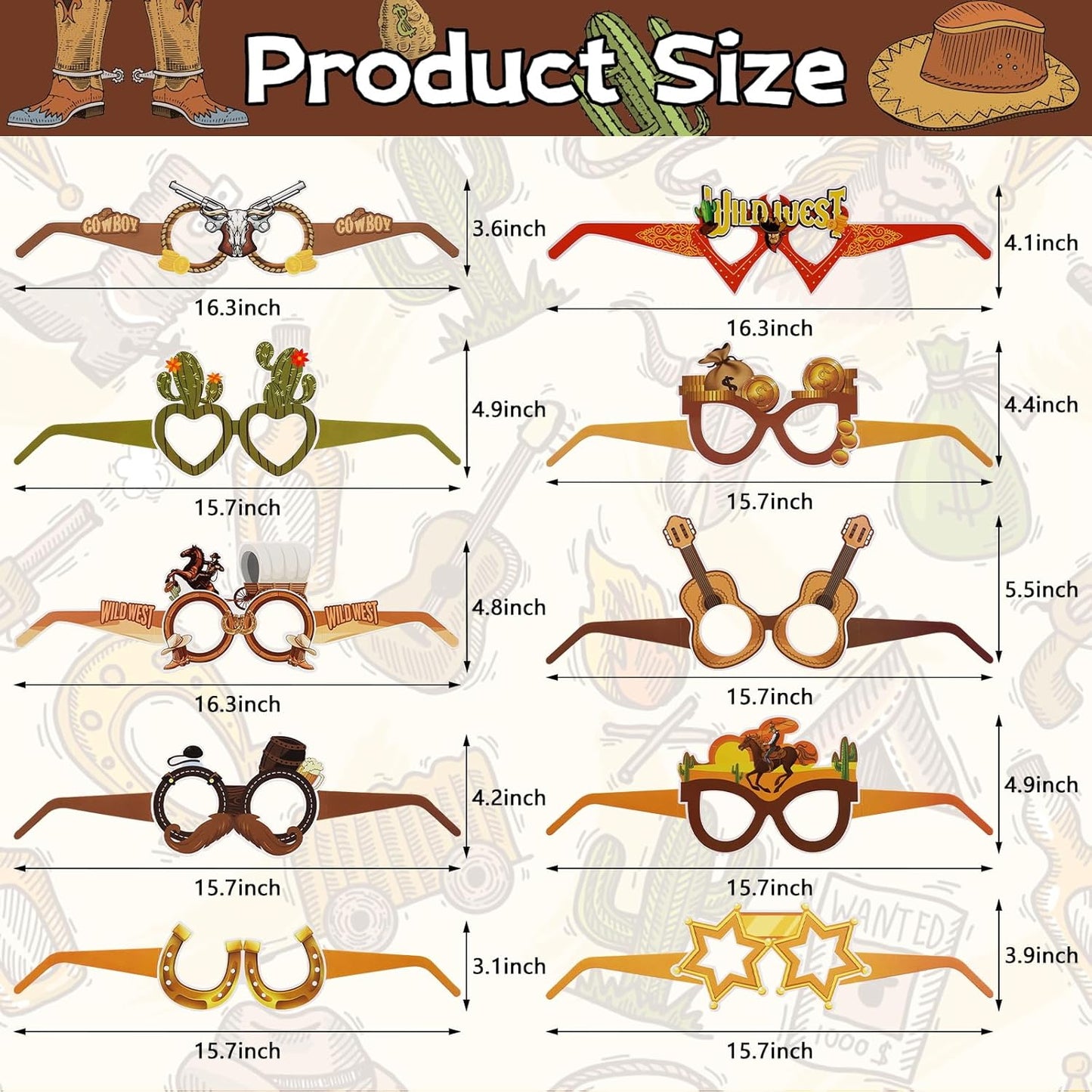 Wild West Party Decorations 20PCS Wild West Paper Glasses Western Cowgirl & Cowboy Photo Booth Props Cowboy Eyeglasses Rodeo Glasses for Western Theme Eyeglasses Birthday Party Supplies