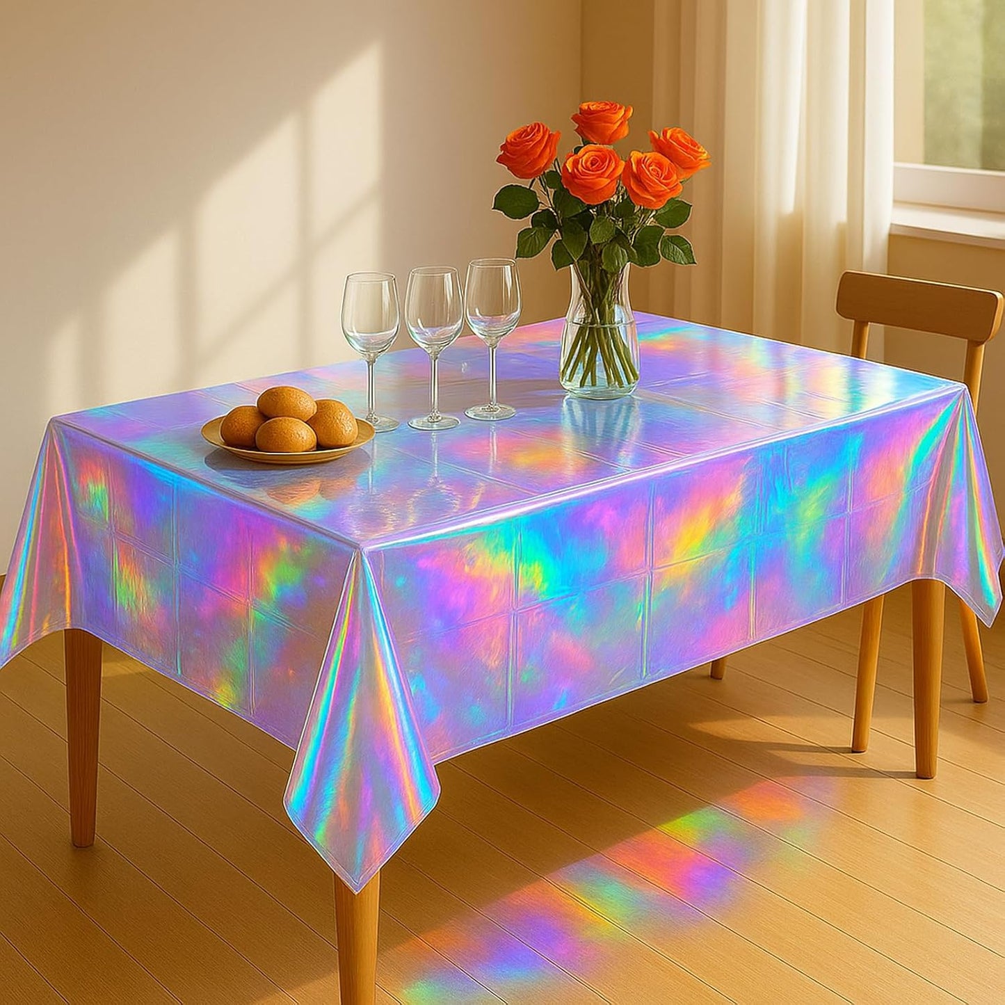 Iridescent Plastic Tablecloth 54" x 108" Iridescence Party Table Cloth Rectangle Laser Disposable Table Covers Holographic Foil Party Decoration, Birthday, Wedding, Christmas Decorations (16 Packs)