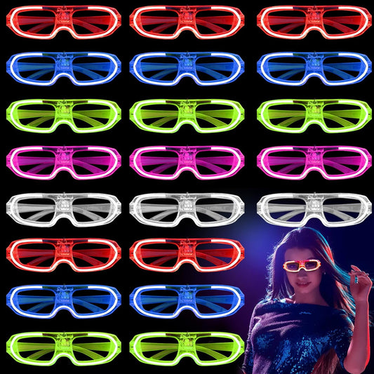 25 Pcs LED Glasses Glow in The Dark Party Favor, Light Up Glasses for Kid Adult, Neon Color Flashing Sunglasses Bulk for Glow Party Supply Decoration, Night Toy Rave Visor Birthday Wedding Christmas