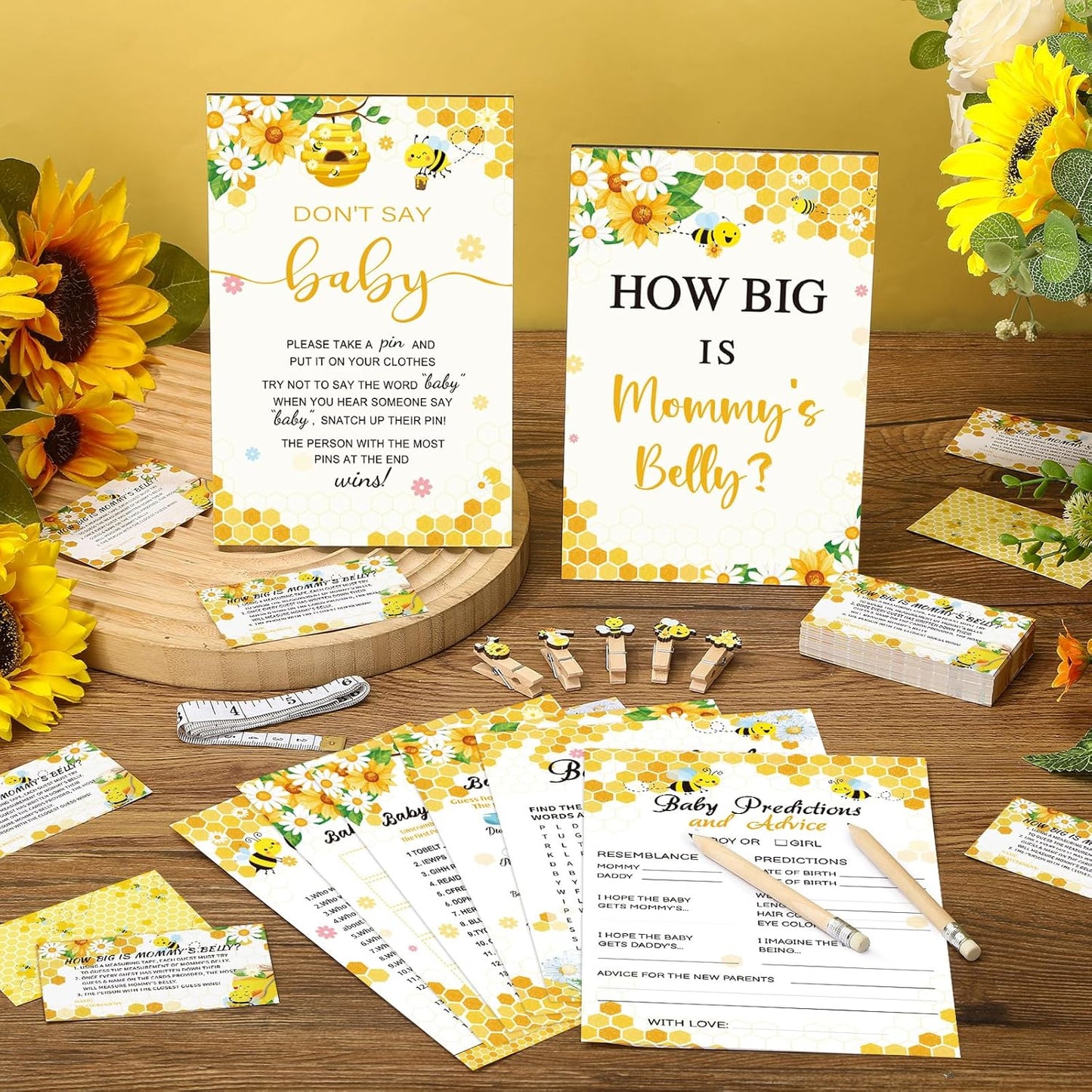 426 Pcs Bee Baby Shower Games Set-8 Games, Includes Baby Shower Bingo, Price is Right, Guess Who, Word Scramble, Prediction and Advice, How Big is Mommy's Belly, Don't Say The Words