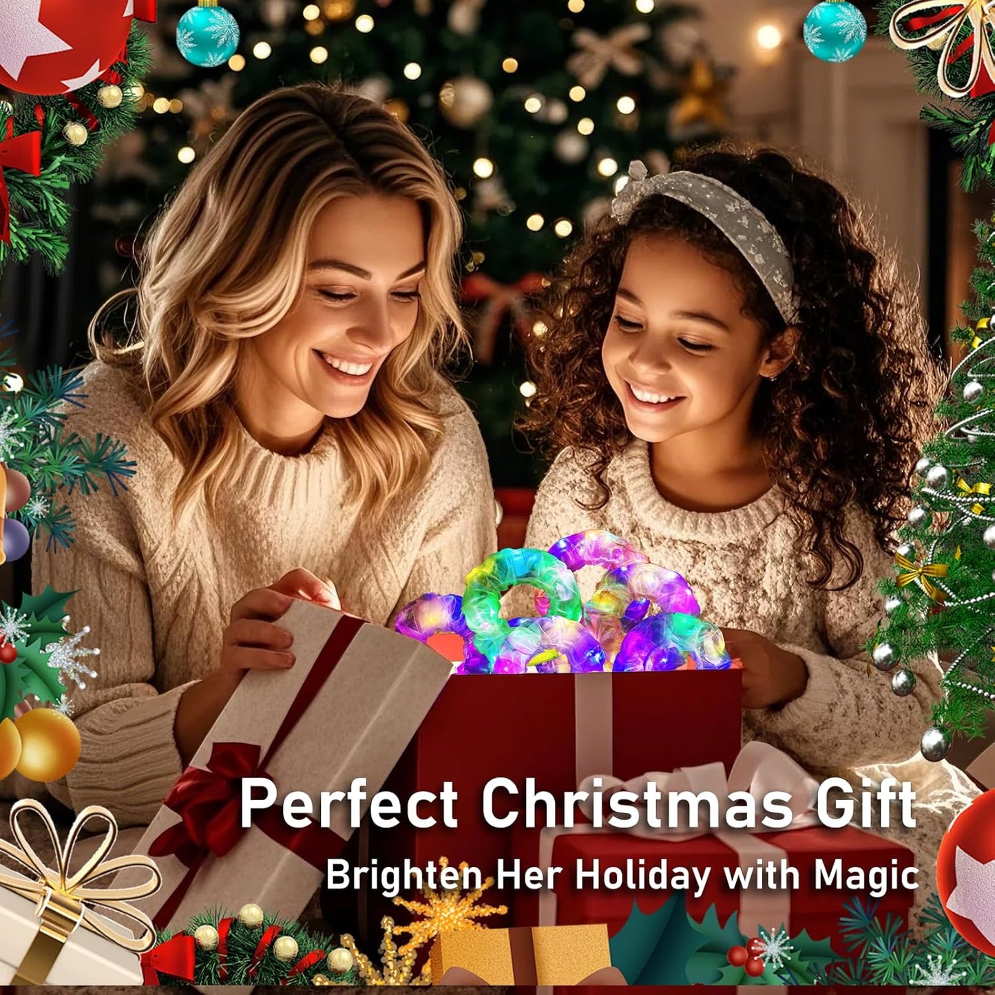 18 Pcs Light Up Mermaid Scrunchies, LED Hair Scrunchy for Girl & Women, Multi Light Modes, Glow in the Dark Accessories for Rave Neon Slumber Party