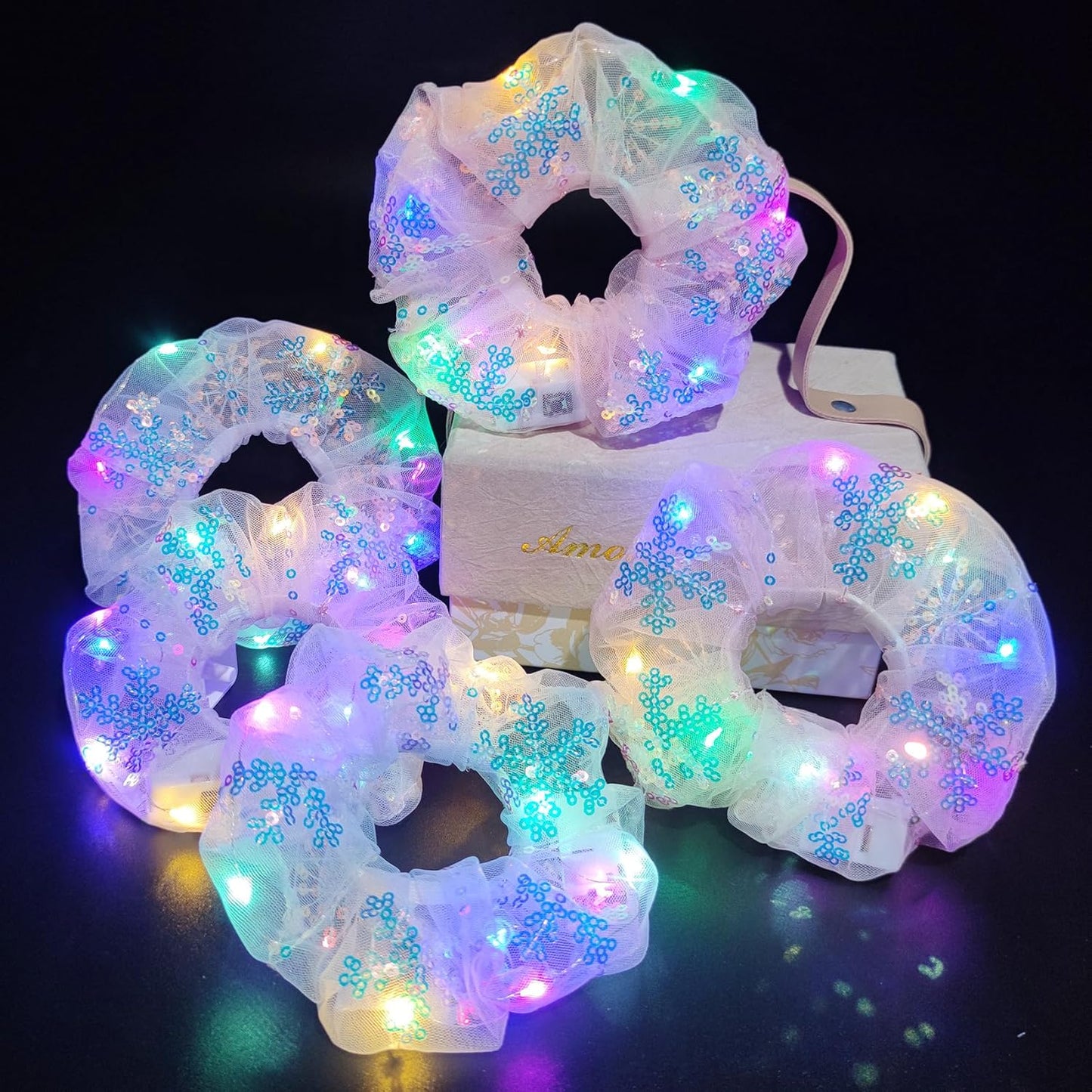 Light Up Scrunchies, Hair Accessories for Girls & Women with Gift Box, Christmas LED Hair Tie for Birthday, Glow in The Dark Party Favors - Gifts for Girls Daughter, Niece, Granddaughter