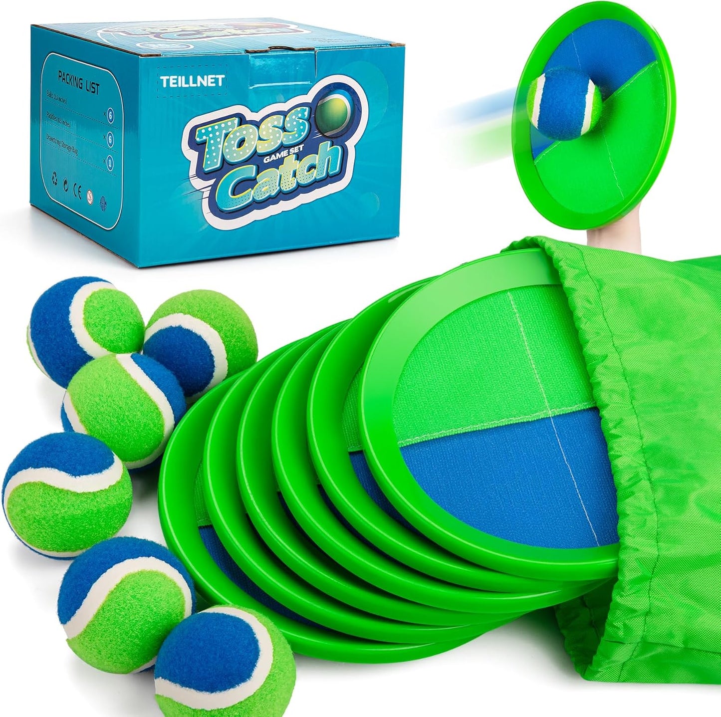 Toss and Catch Ball Set Upgraded - Kids Toys Outdoor Games for Whole Family - Water-Resistant Great for Beach Pool Yard Games - Classic Gift for Boys Girls 3 4 5 6 7 8 9 10 11 12+ Years Old