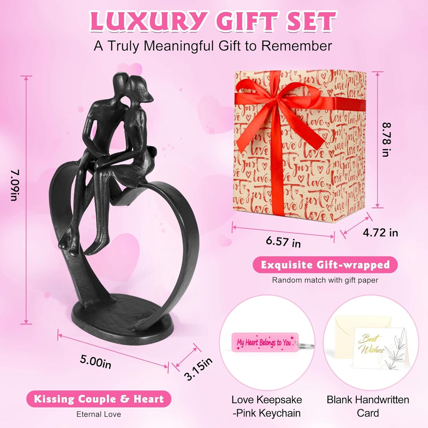 Gifts for Wife, Kissing Couple & Loving Heart Statue Cast Iron Sculpture Decor, Wedding Anniversary Birthday Gifts for Wife Women Girlfriend Her, Wedding Anniversary Couple Gifts