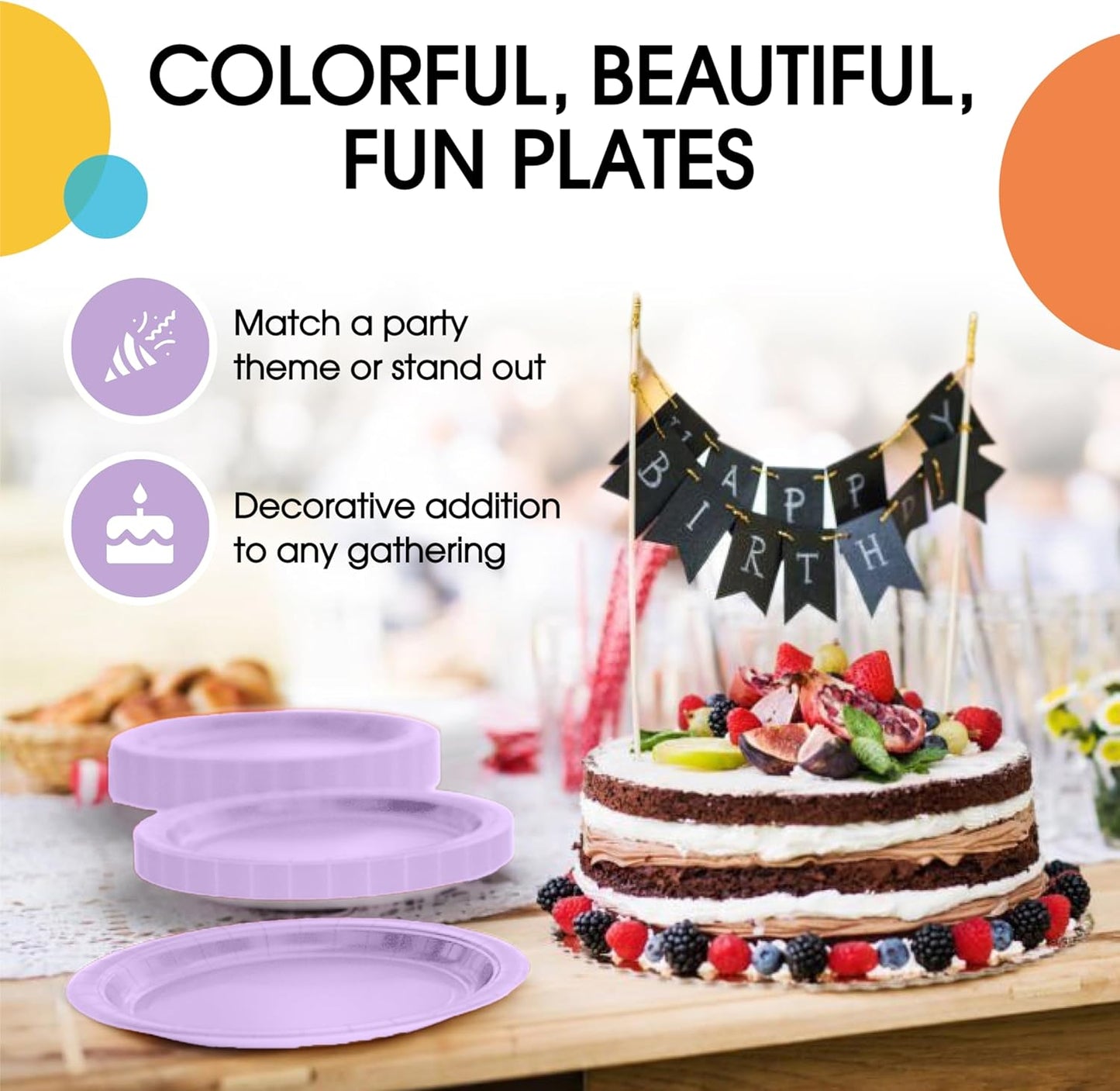 Exquisite Lavender Paper Plates Disposable Heavy Duty 7 Inch Lavender Disposable Plates For Party 100 Pcs Heavy Duty Paper Plate 350 GSM, Birthday Party Supplies Plate Set