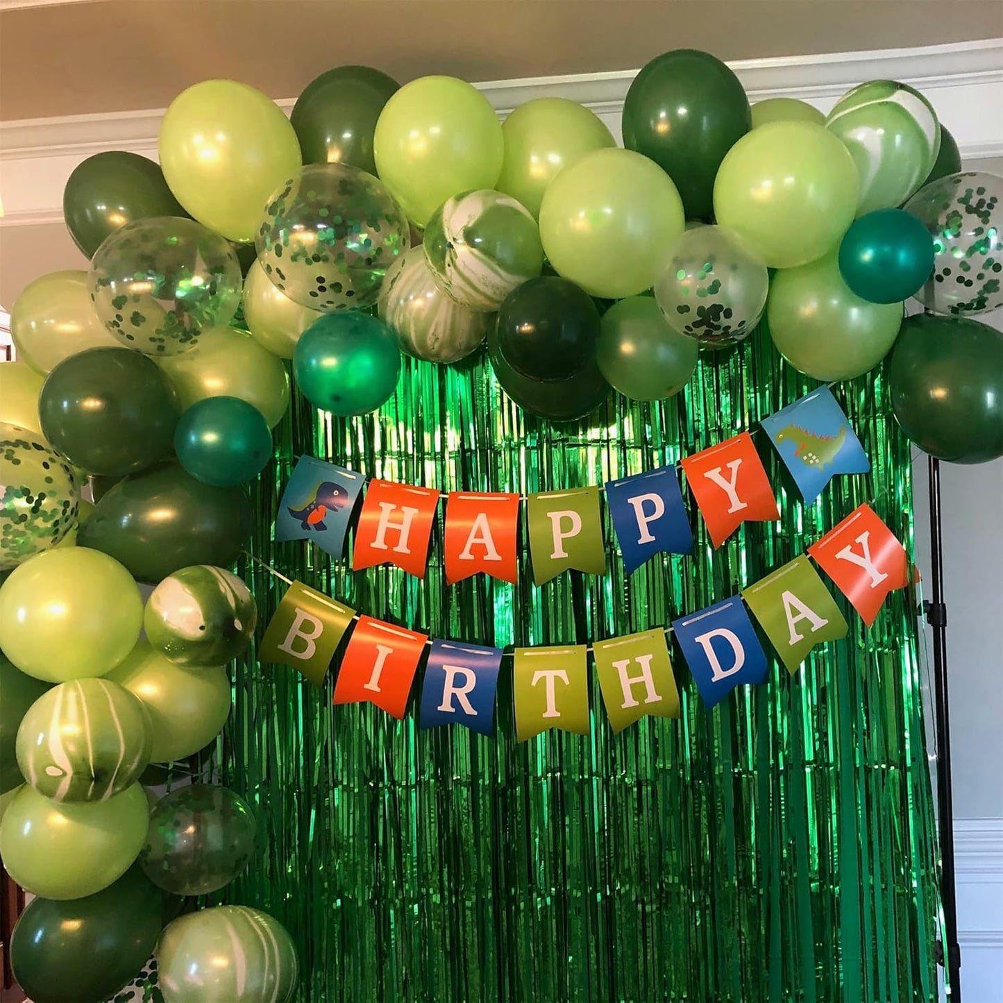 60 Pack Green Latex Balloons, 12 Inch Matte White Dark Emerald Green Light Lime Green Confetti Helium Balloons, Assorted Green White Balloons for Jungle Dinosaur Birthday Baby Shower Party Decorations