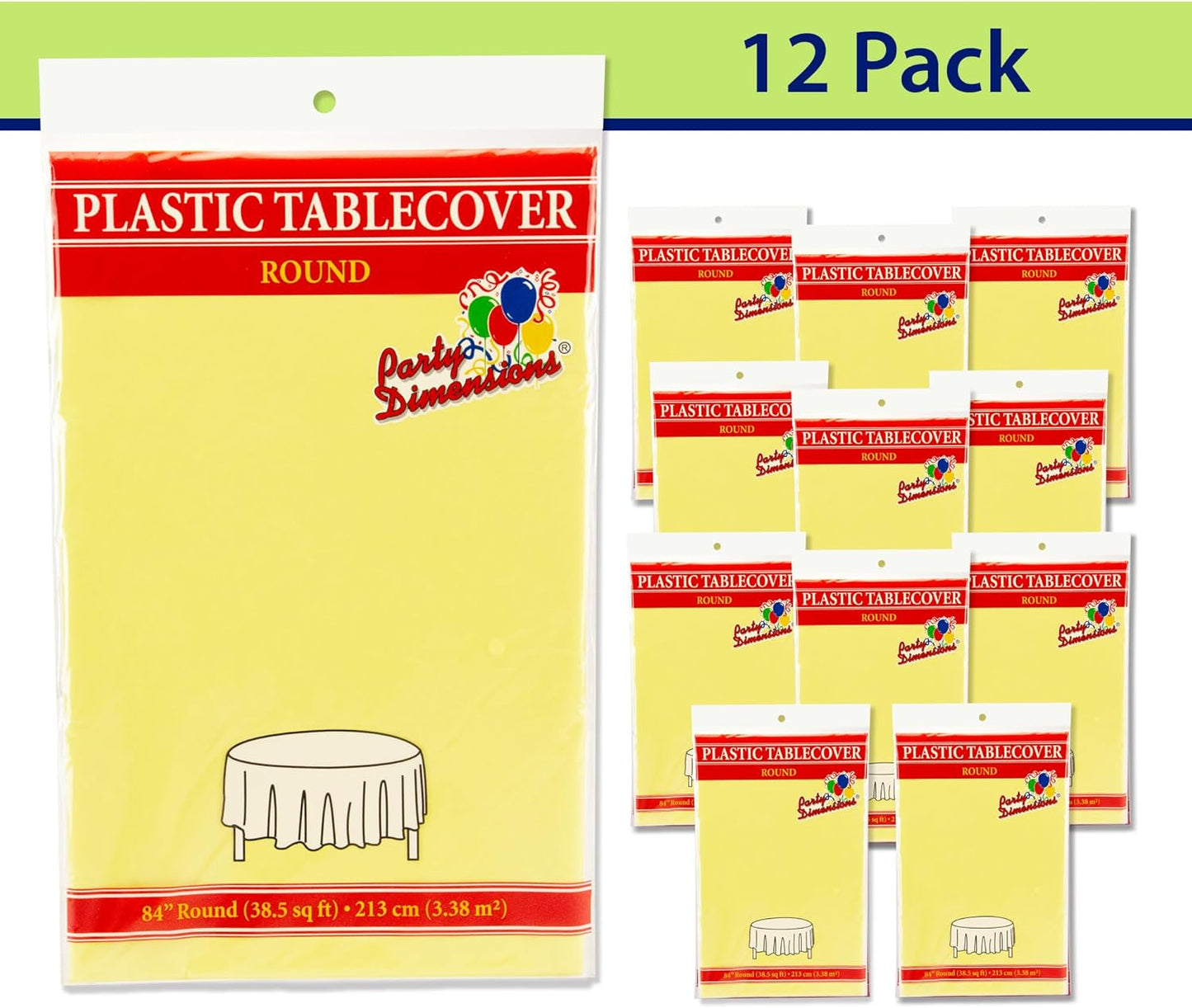 Yellow Disposable Plastic Tablecloth for Round Tables (12 Pack) 84 inches Table Cloths for Parties, Events & Weddings, Indoors & Outdoors, Plastic Table Cover