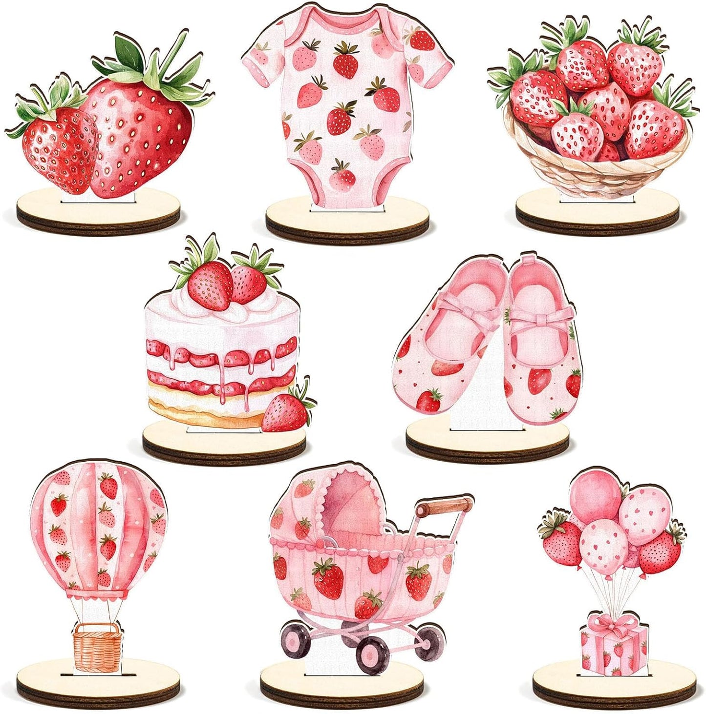 16 Pcs Wooden Strawberry Baby Shower Table Centerpiece A Berry Sweet Baby Is On The Way Tabletop Detachable Sign Boy Girl Gender Reveal Table Topper Display Decoration Birthday Photo Props Party Favor
