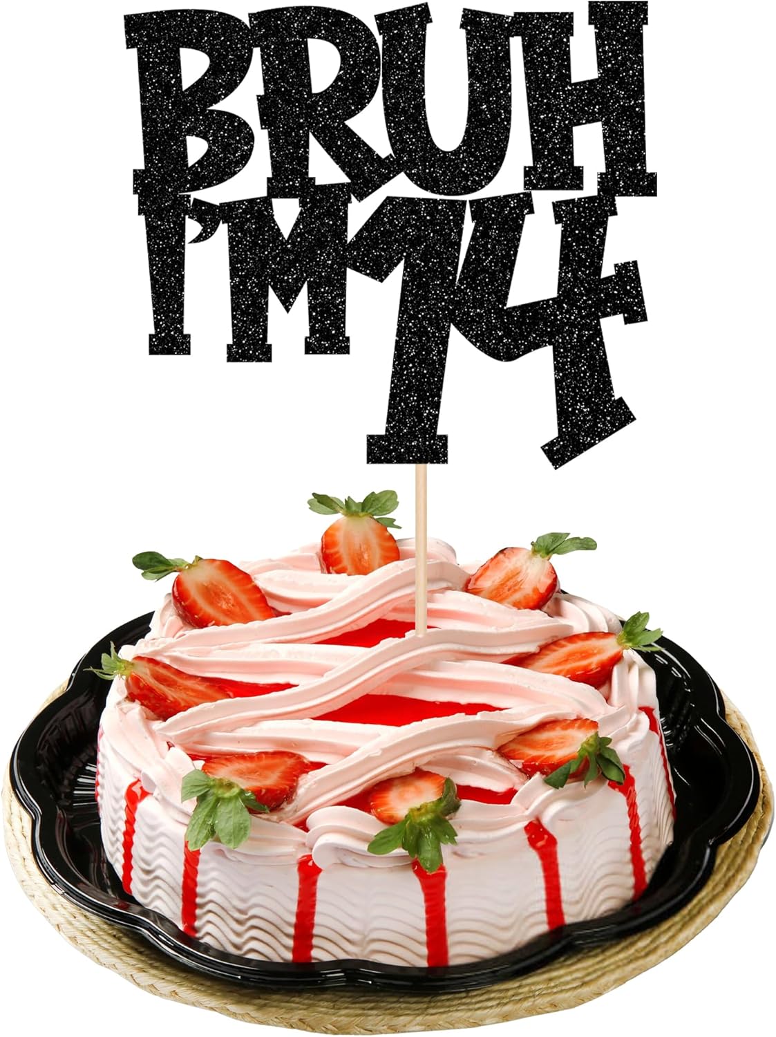 1 PCS Bruh I'm 14 Cake Topper Black Glitter Happy 14th Birthday Cake Pick Bro I'm 14 It's My 14th Birthday Cake Decoration for Cheers to 14 Years Birthday Party Decorations Supplies
